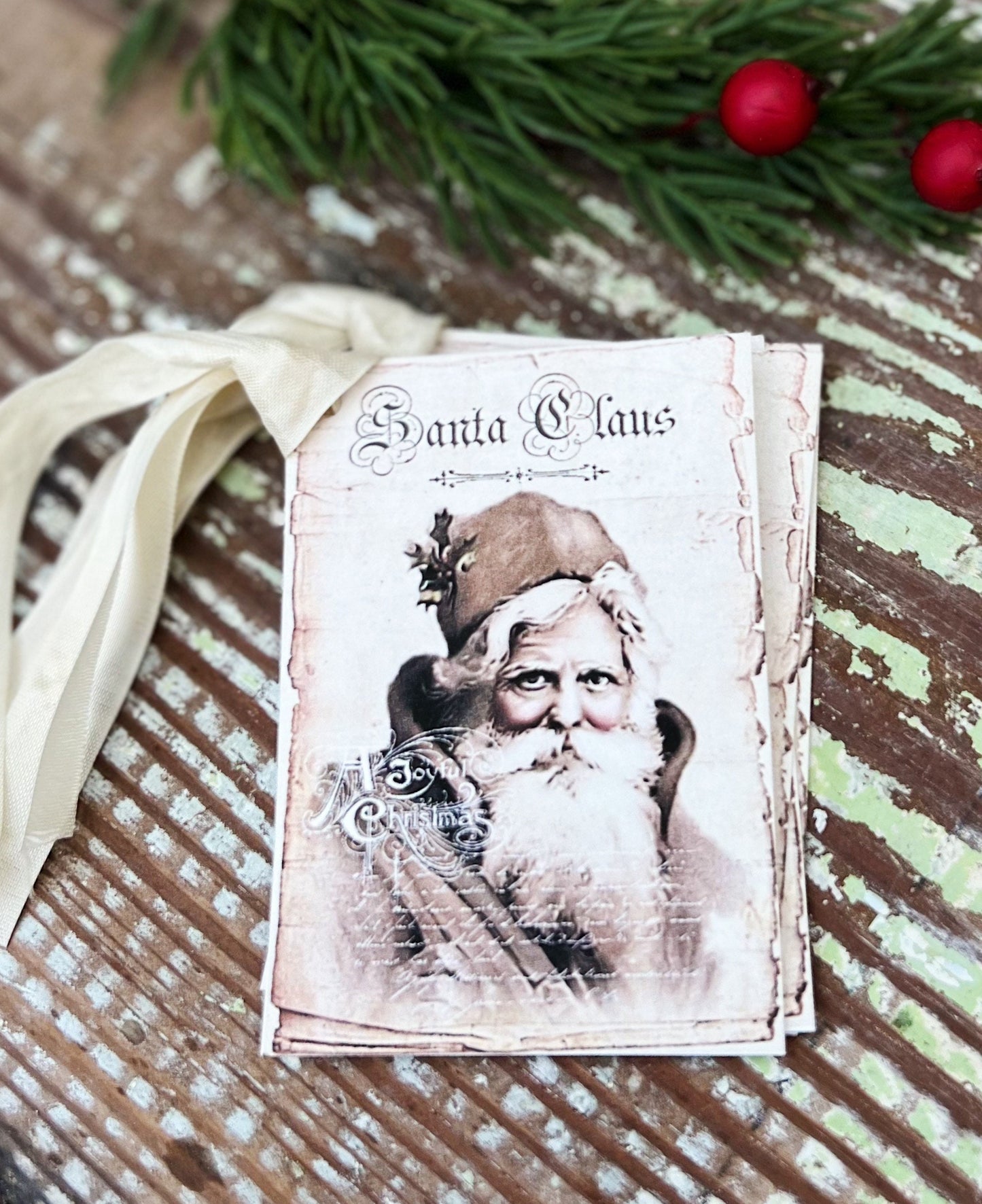 Christmas Gift Tags Vintage SANTA CLAUS Old Farmhouse Christmas Decor Christmas Card French Shabby Gift Wrap