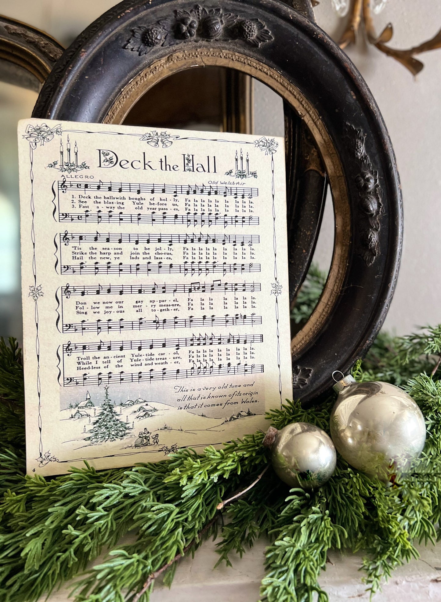 DECK THE HALLS Sign Wood Vintage Sheet Music Carol Christmas Decor Poster Farmhouse Decor Book Page Wall Art