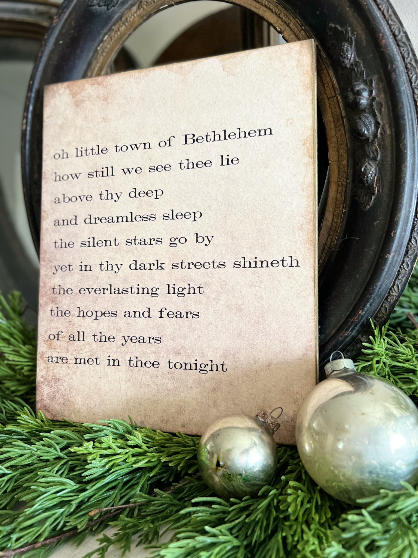 Oh Little Town Of Bethlehem Sign Wood Vintage Christmas Decor Mounted Farmhouse Decor Book Page Primitive