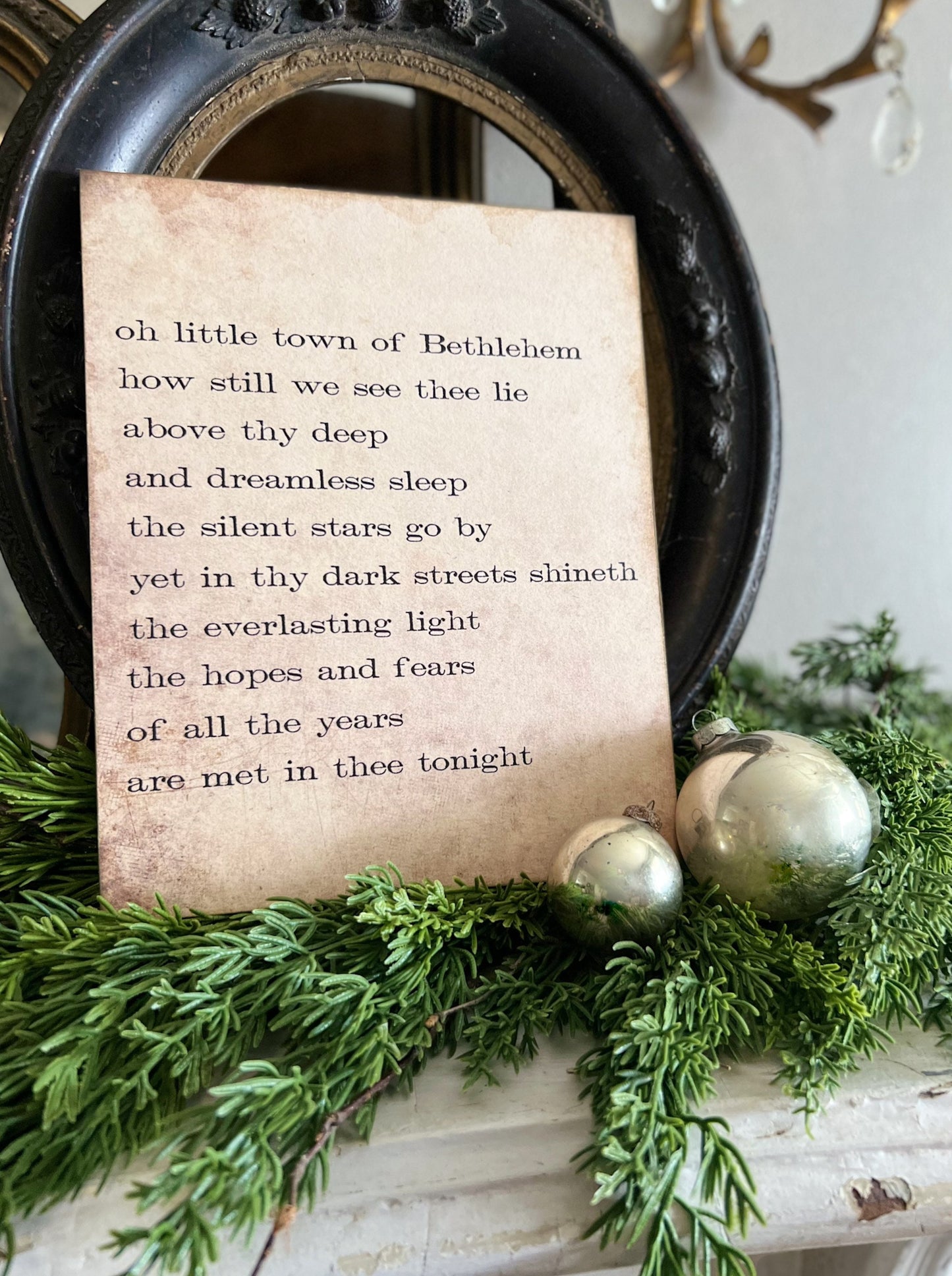 Oh Little Town Of Bethlehem Sign Wood Vintage Christmas Decor Mounted Farmhouse Decor Book Page Primitive