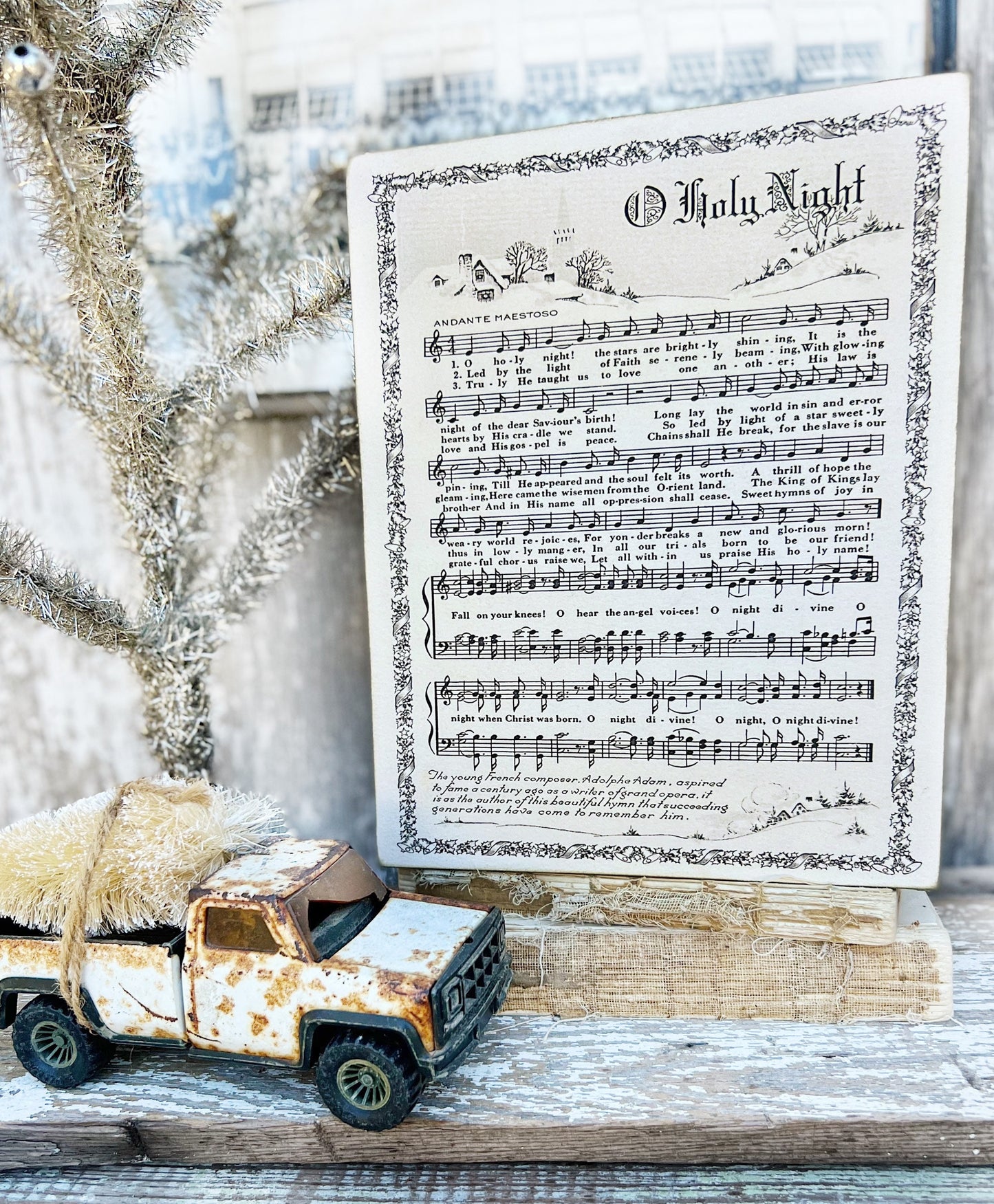 OH HOLY NIGHT Sign Wood Vintage Sheet Music Carol Christmas Decor Poster Farmhouse Decor Book Page Wall Art Thrill Of Hope
