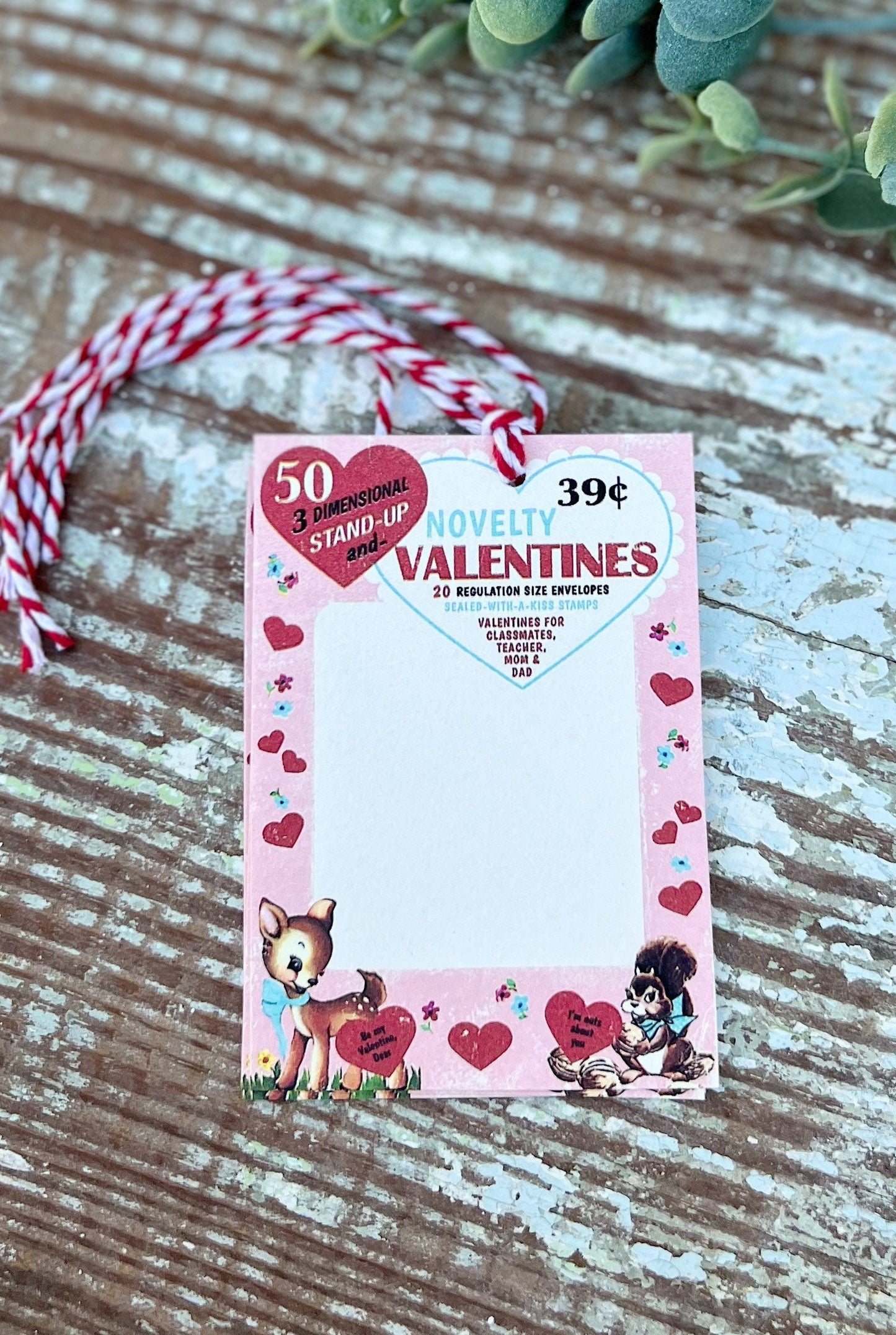 Valentine Retro DEER Vintage Gift Tags Red Cards Farmhouse Decor Shabby Set Of 8