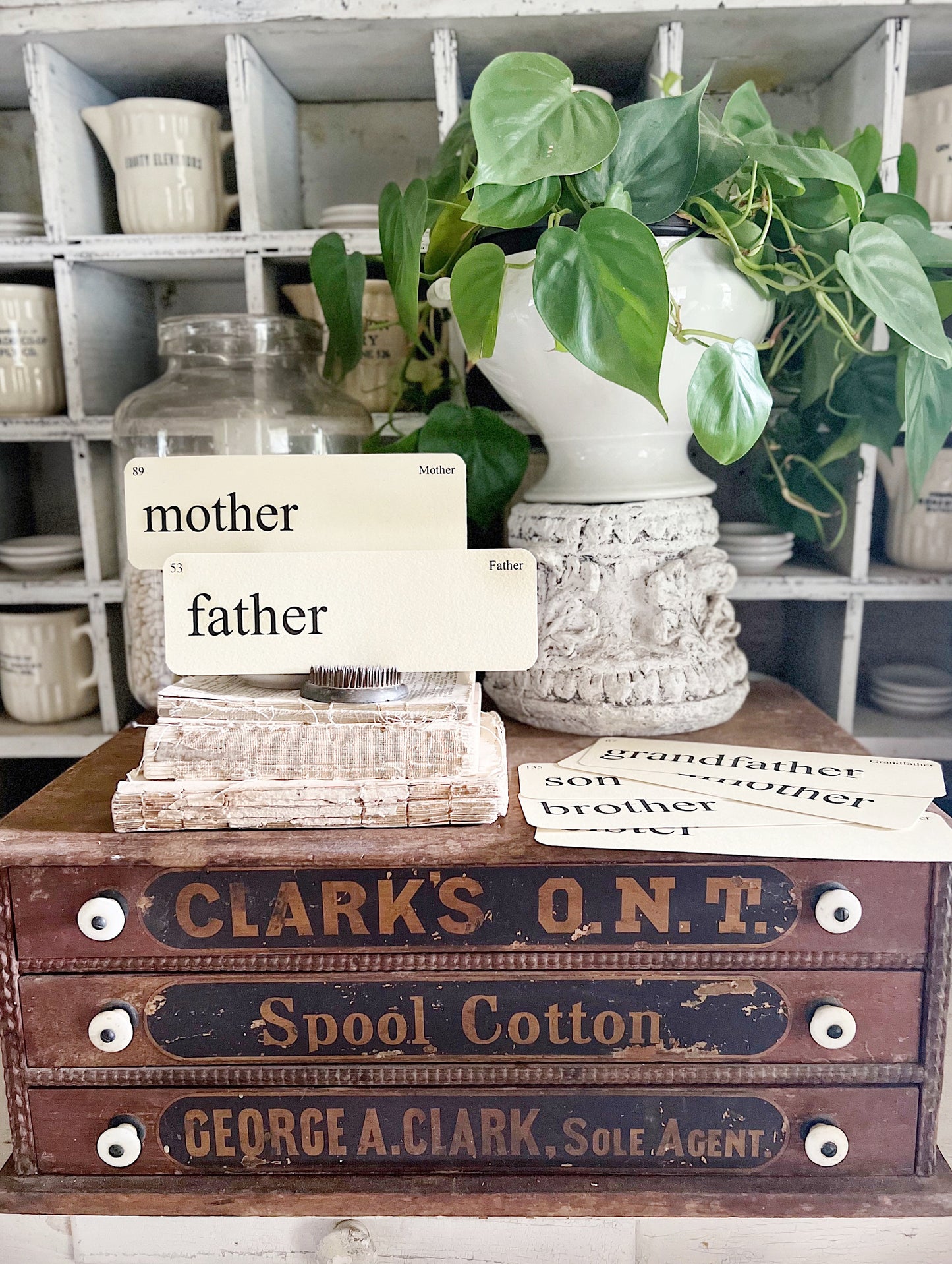 FAMILY Flash Cards LARGE Vintage Inspired Word Flashcard SET Of 8 Farmhouse Spring Decor Party Favor Banner