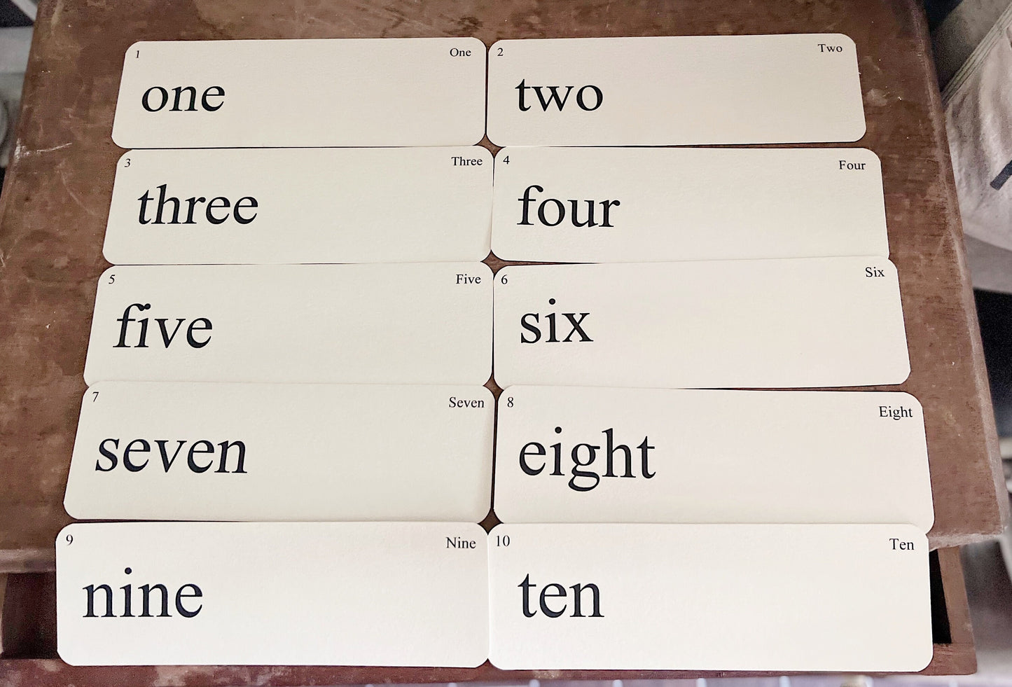 NUMBERS Flash Cards LARGE Vintage Inspired Word Flashcard SET of 10 Farmhouse Decor Cottage Party Favor Banner