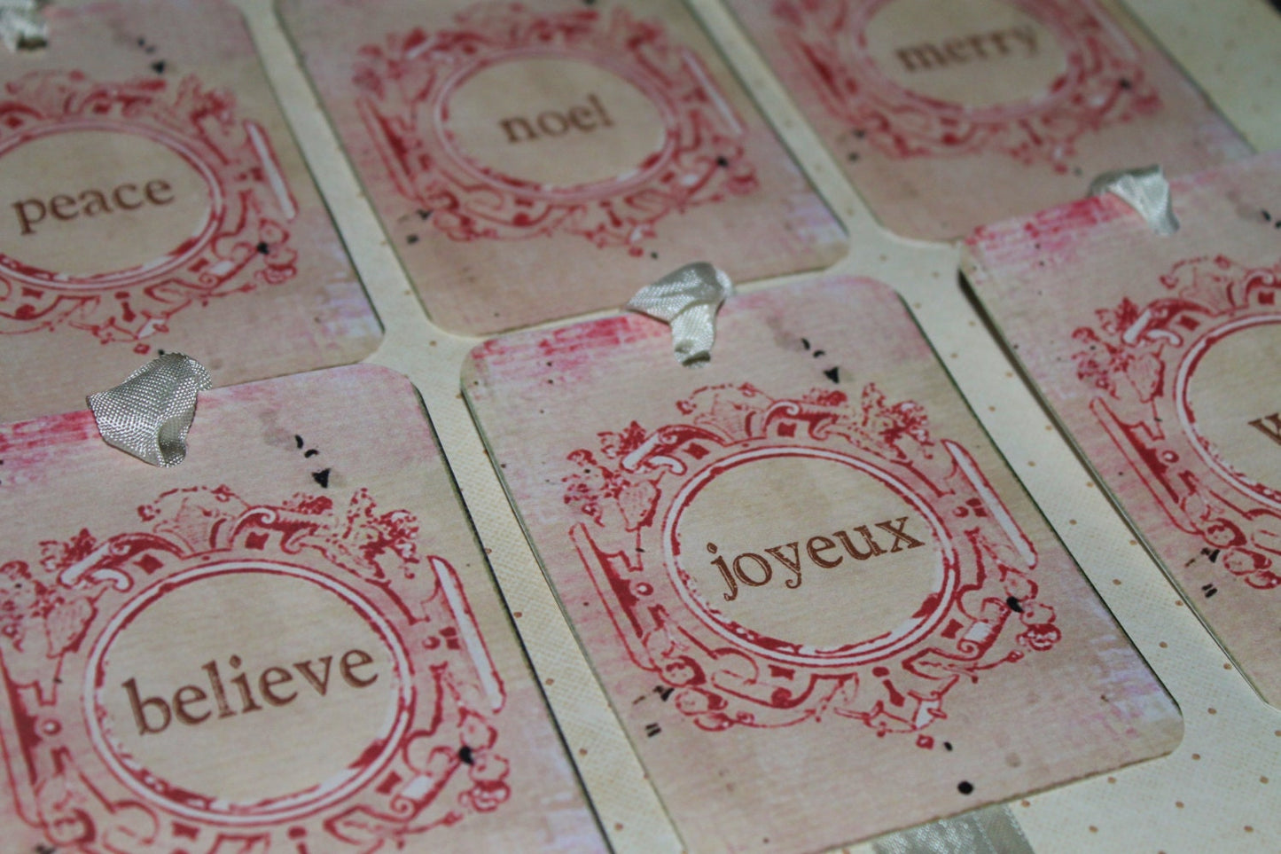 Christmas Gift Tags Vintage SHABBY PINK Joyeux Noel Believe Peace Wish Merry Cheer Love Vintage Christmas French Farmhouse Decor