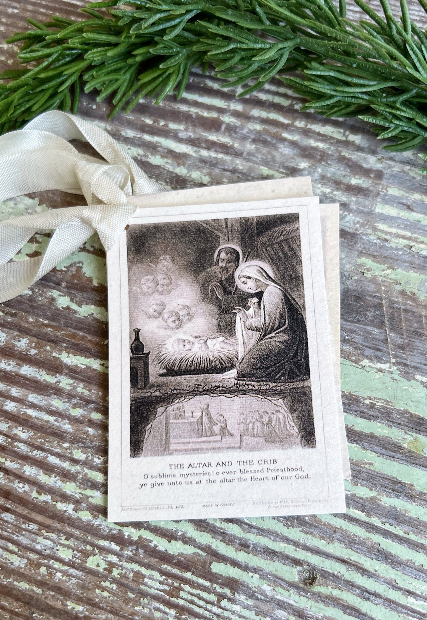 Gift Tags Mary Mother Jesus MANGER Farmhouse Decor French Prayer Holy Card Religious CHRISTMAS Christian Catholic
