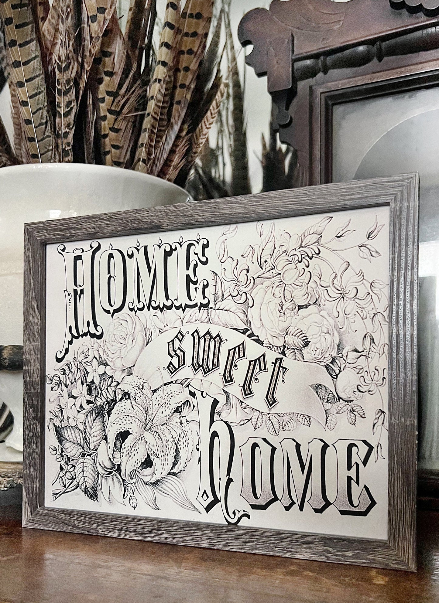 HOME SWEET HOME Wood Frame Sign Farmhouse Primitive Decor