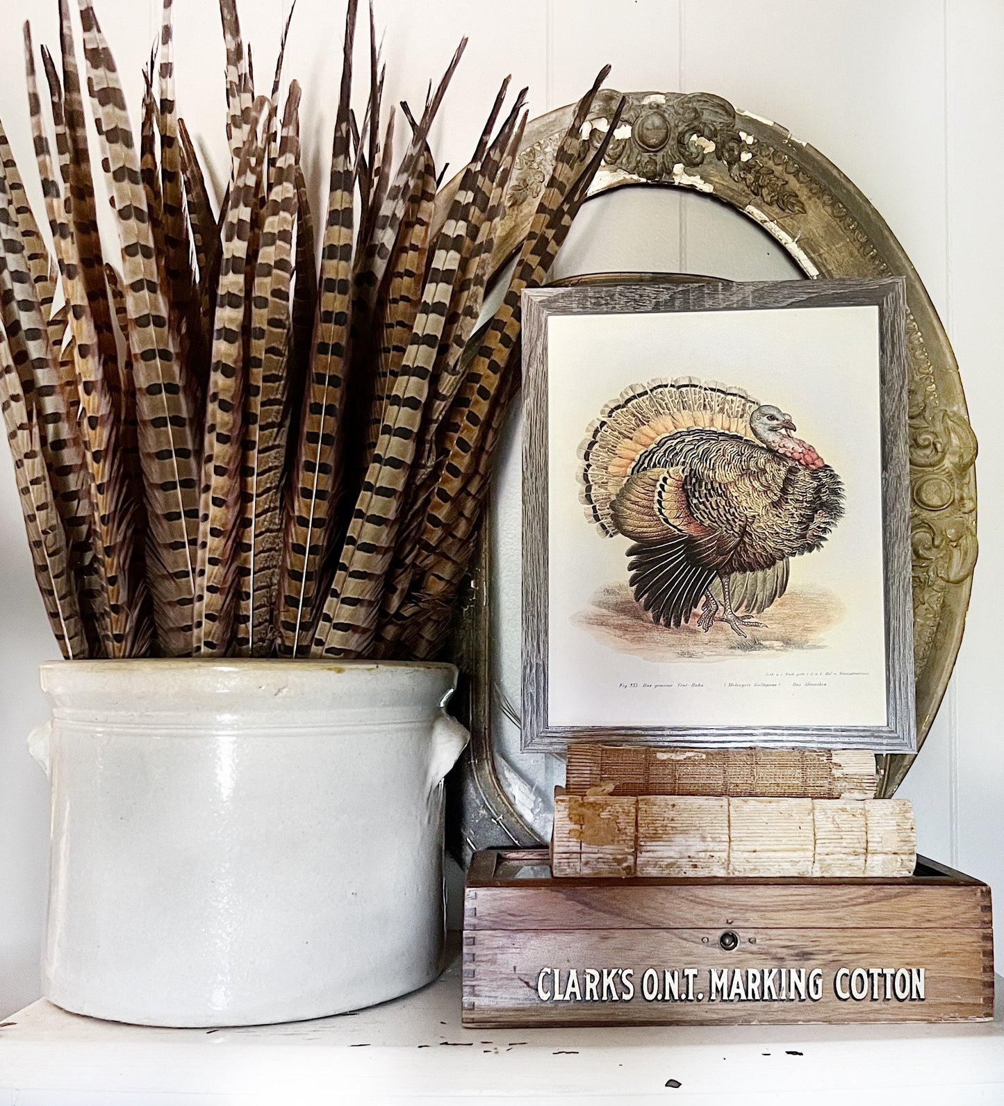 TURKEY Vintage Book Page Sign Wood Frame Primitive Fall Decor Thanksgiving