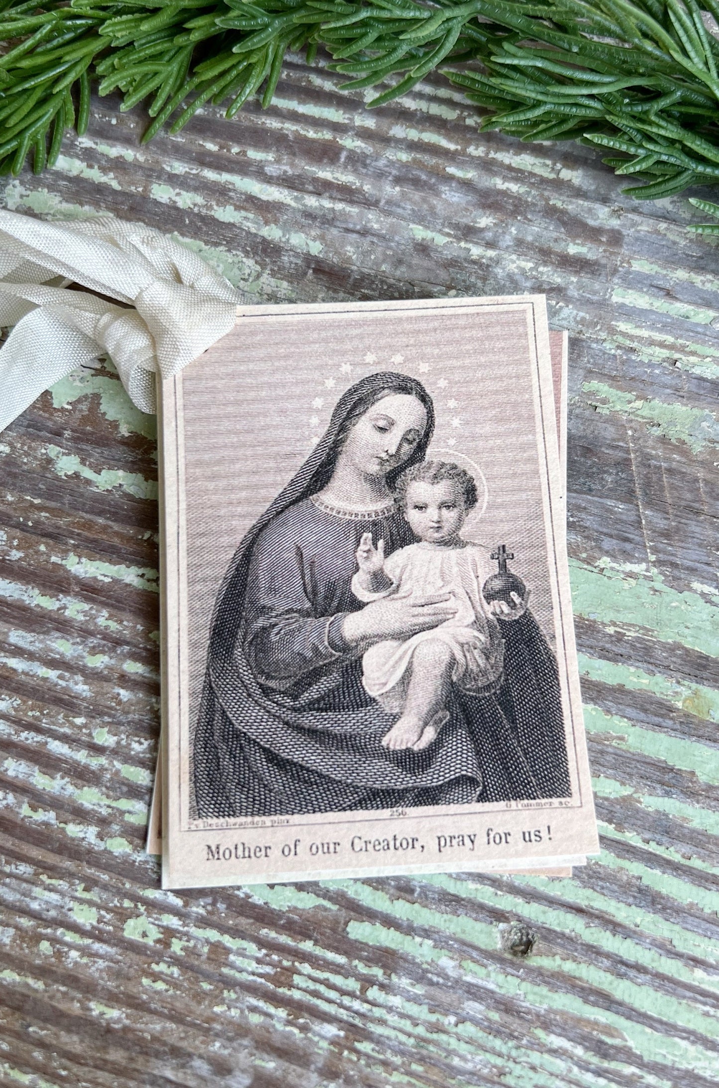 Gift Tags Mother Of Our Creator PRAY FOR US Jesus Farmhouse Decor French Prayer Card Religious Christmas Christian Catholic
