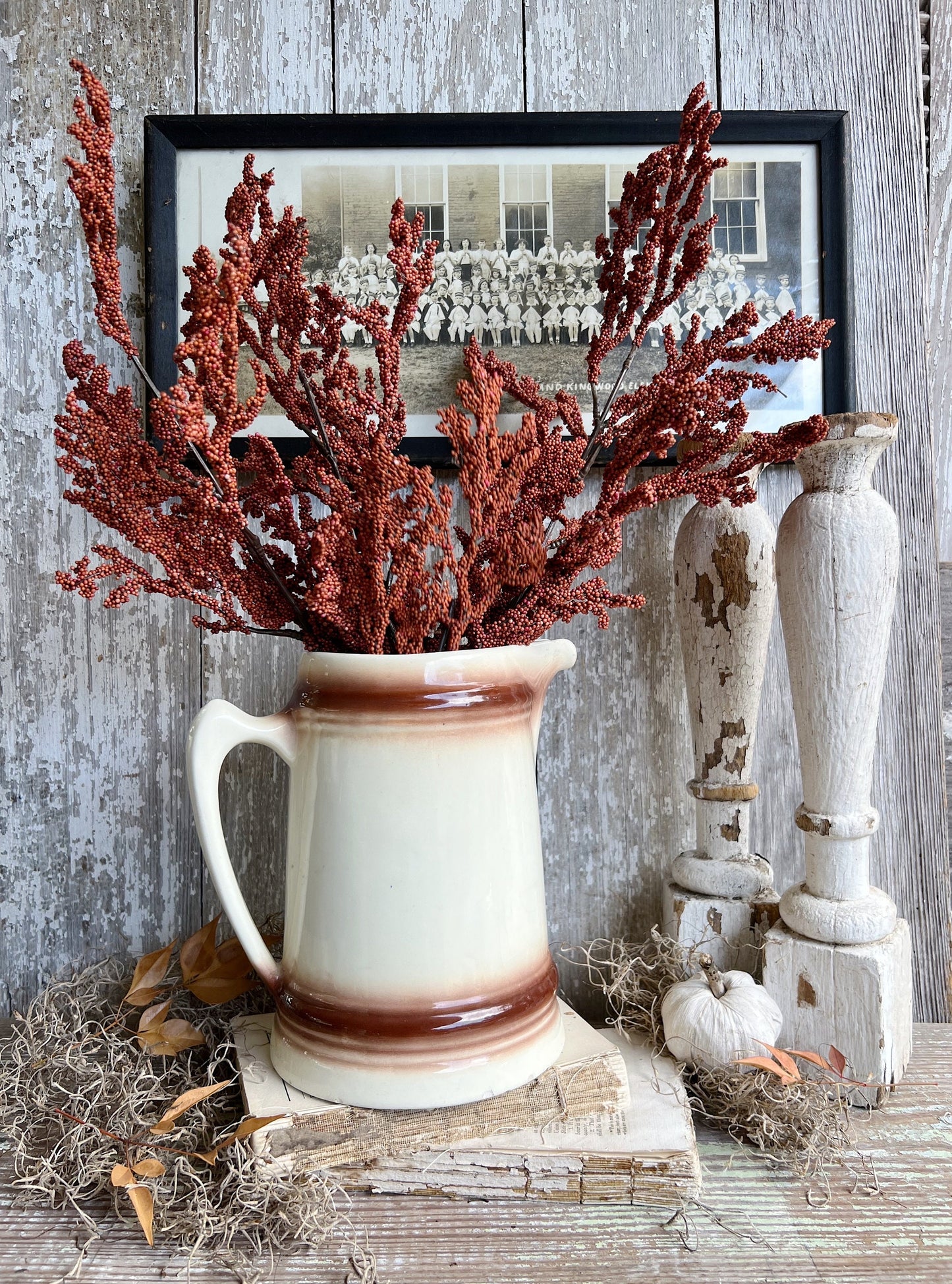 Vintage White Ironstone Pitcher Ironstone Pitcher Milk Jug Farmhouse Decor BROWN