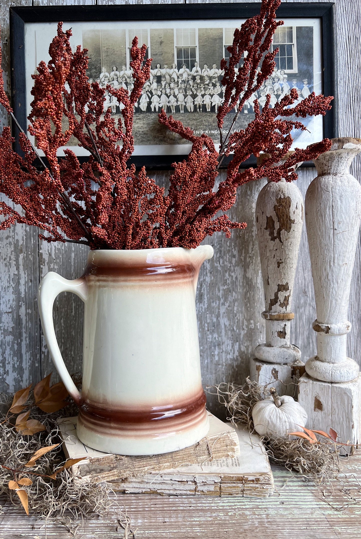 Vintage White Ironstone Pitcher Ironstone Pitcher Milk Jug Farmhouse Decor BROWN
