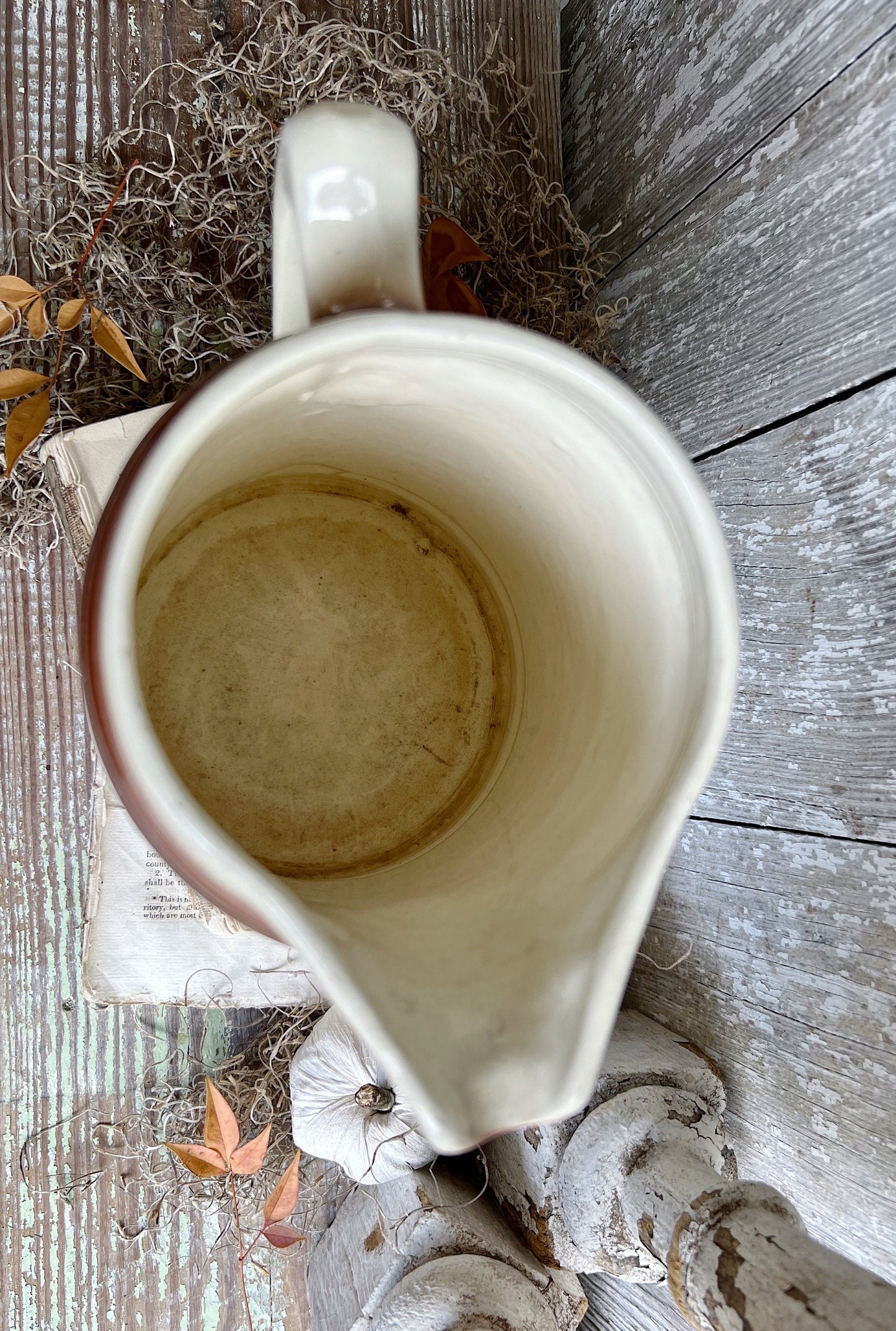 Vintage White Ironstone Pitcher Ironstone Pitcher Milk Jug Farmhouse Decor BROWN