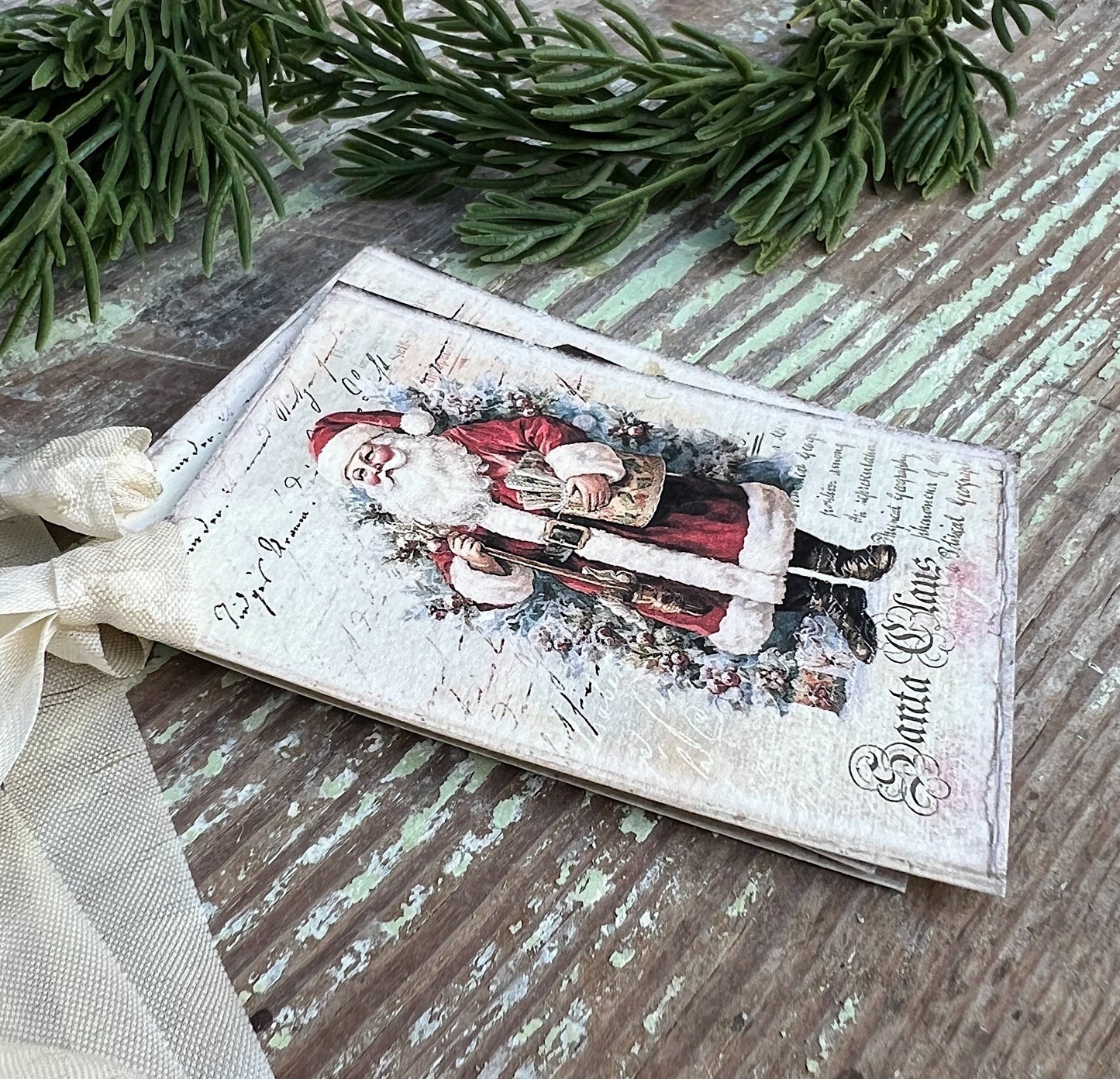 Christmas Vintage Gift Tags SANTA CLAUS Farmhouse Christmas Decor Card French Shabby Gift Wrap
