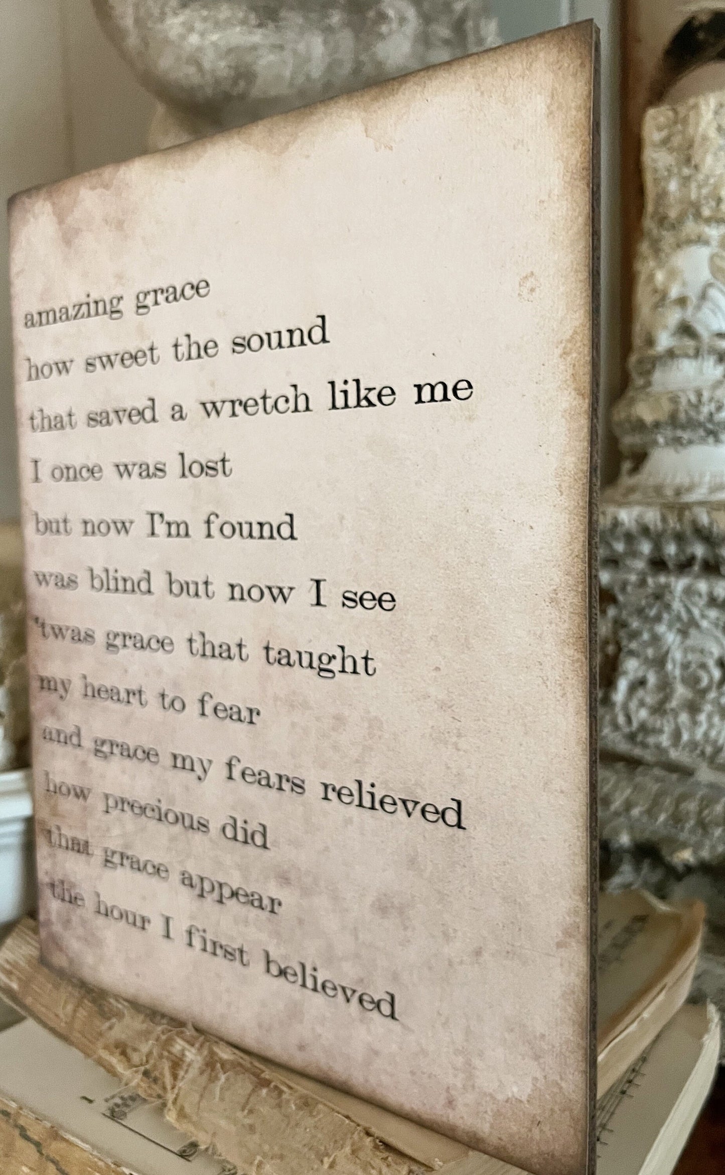 AMAZING GRACE Hymn Sign Wood Vintage Farmhouse Decor Mounted Book Page Decor Hymnal Bible Verse Scripture