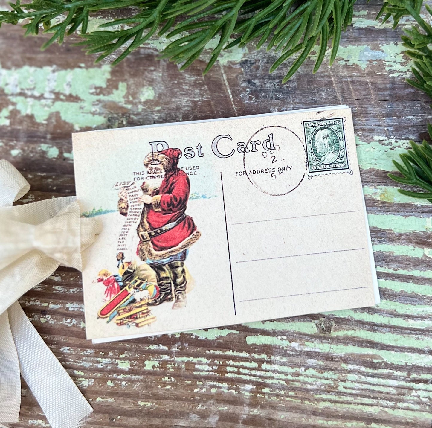 Christmas Vintage Gift Tags Santa MAKING A LIST Farmhouse Christmas Decor Card French Shabby Gift Wrap