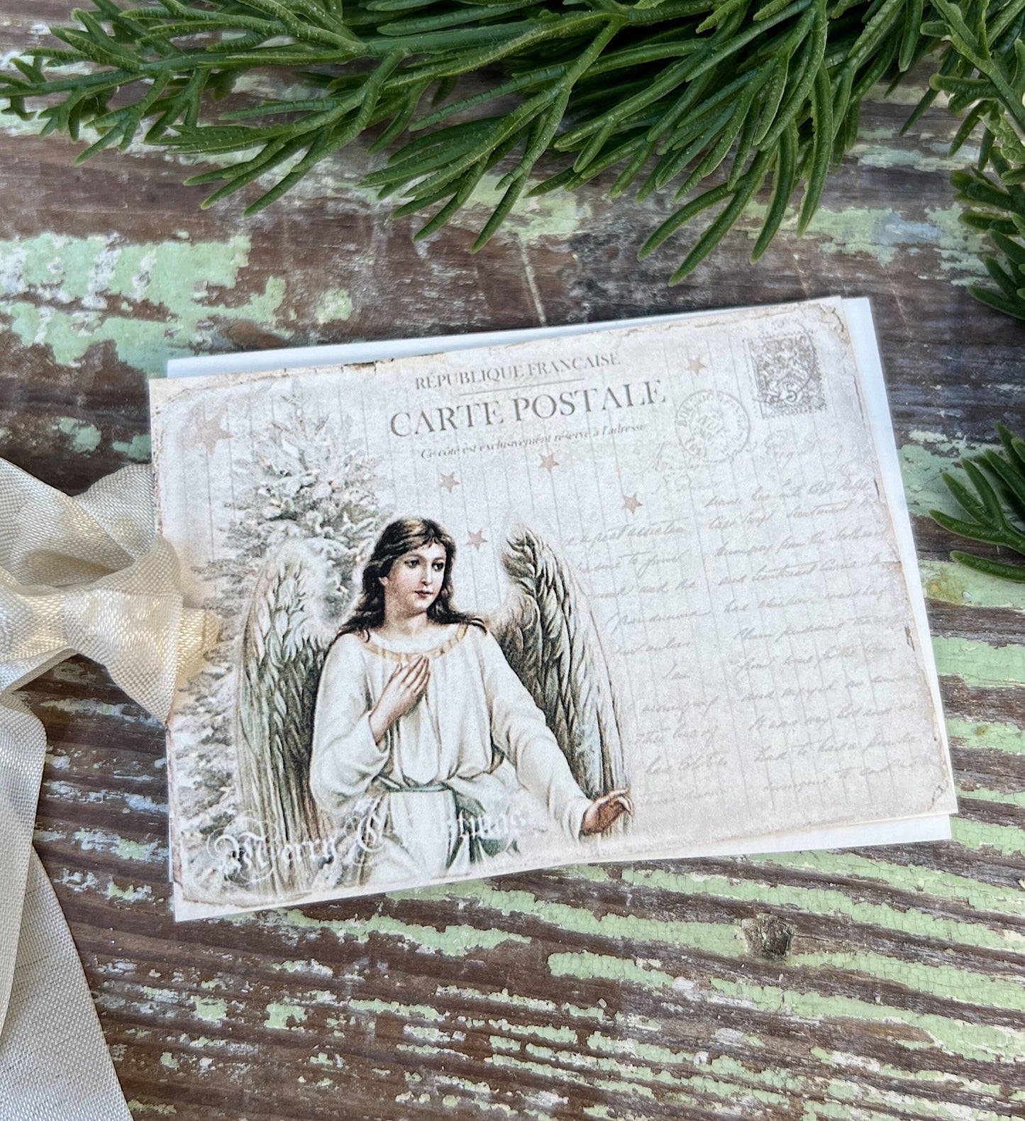 Christmas Vintage Gift Tags ANGEL POST CARD Farmhouse Christmas Decor Card French Shabby Gift Wrap