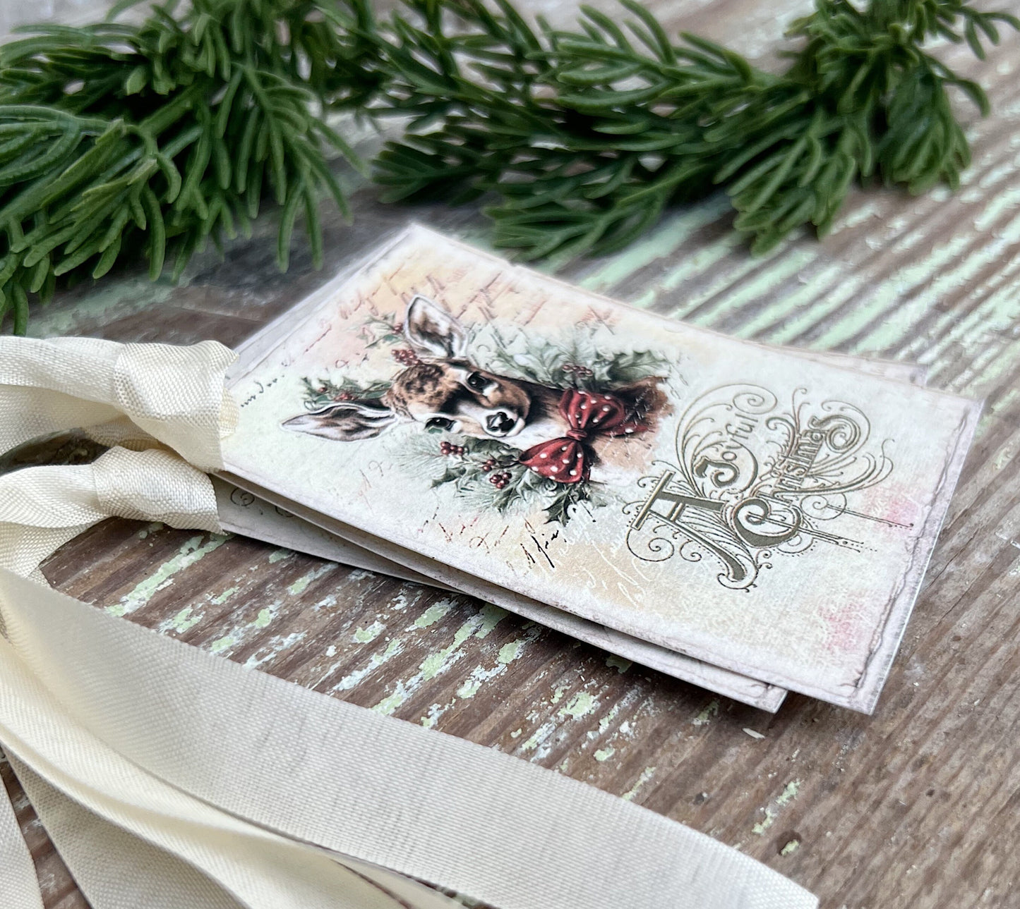 Christmas Vintage Gift Tags DEER A Joyful Christmas Farmhouse Christmas Decor Card French Shabby Gift Wrap