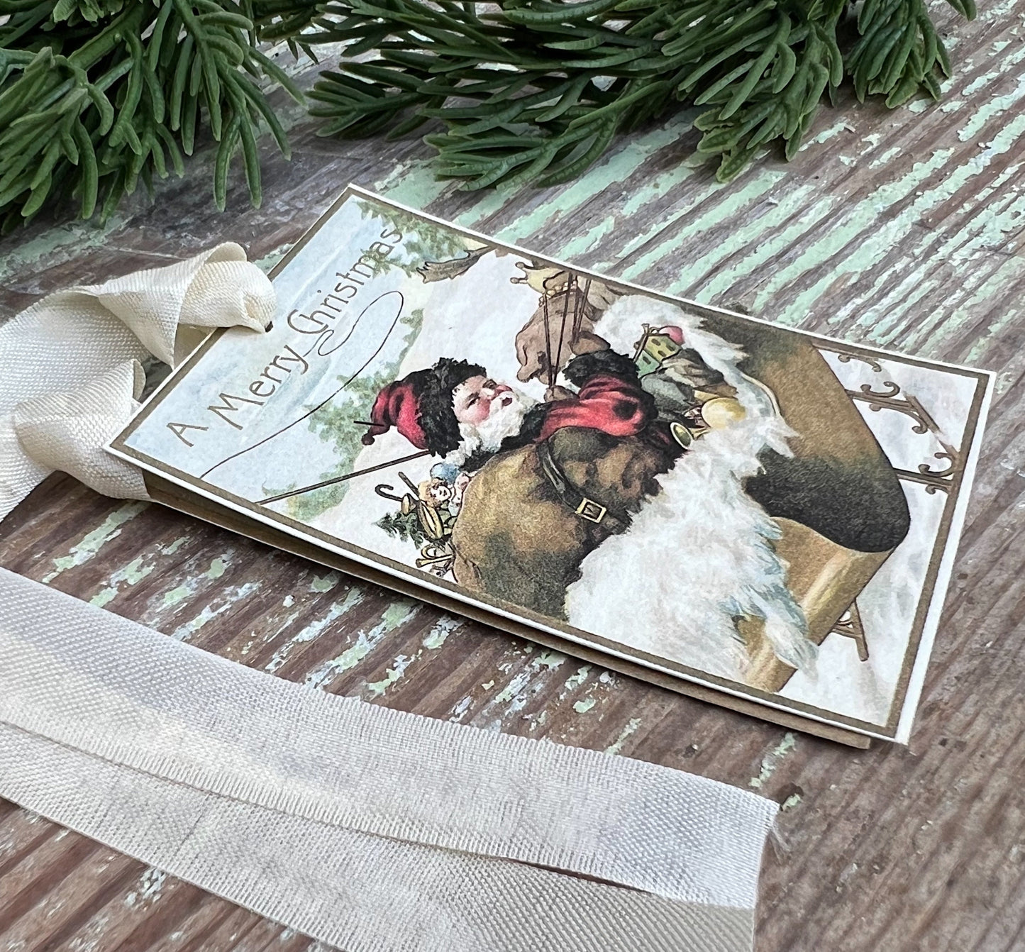 Christmas Vintage Gift Tags SANTA SLEIGH Farmhouse Christmas Decor Card French Shabby Gift Wrap