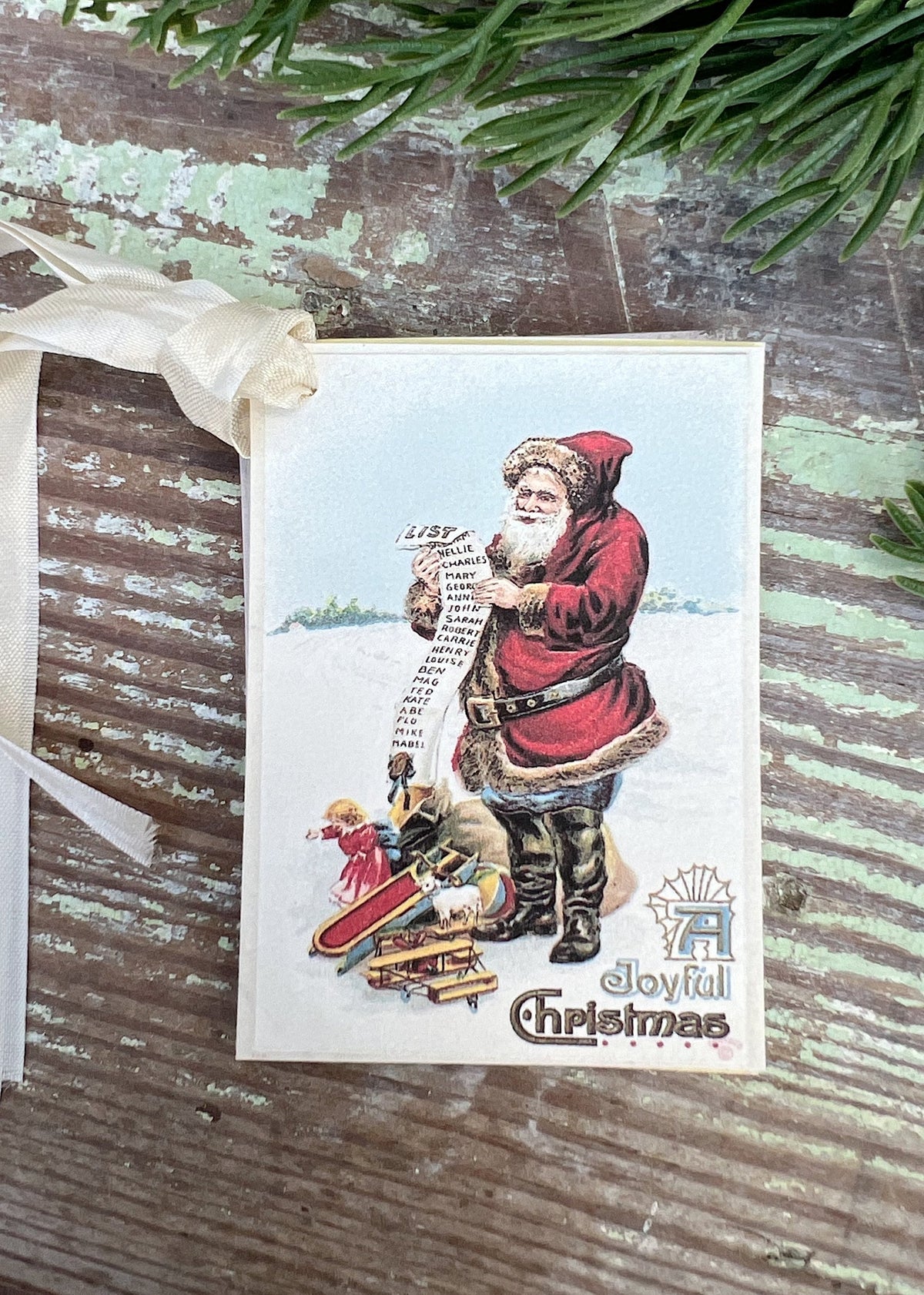 Christmas Vintage Gift Tags SANTA LIST Farmhouse Christmas Decor Card French Shabby Gift Wrap