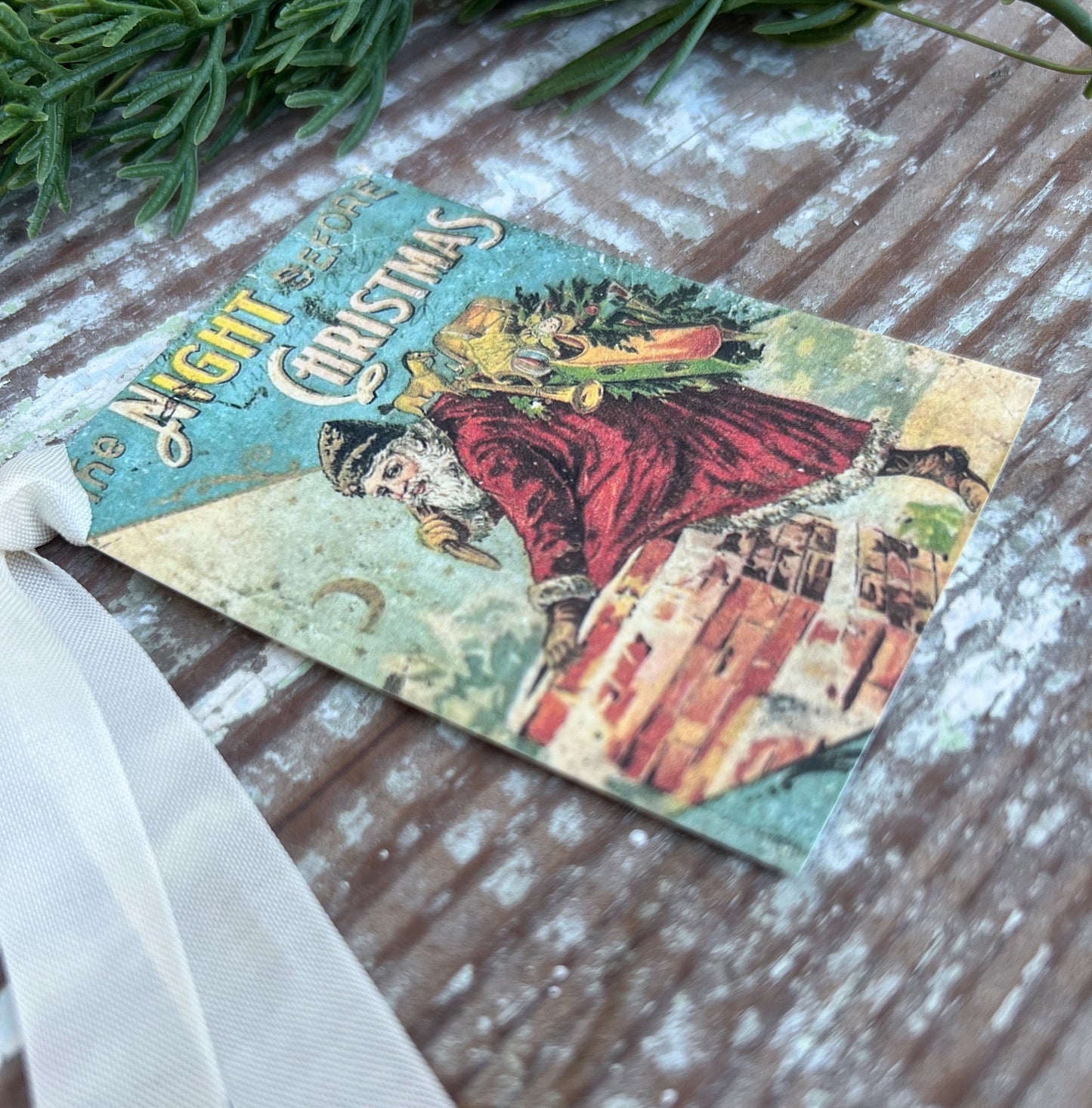 Christmas Vintage Gift Tags SANTA A Night Before Christmas Farmhouse Christmas Decor Card French Shabby Gift Wrap