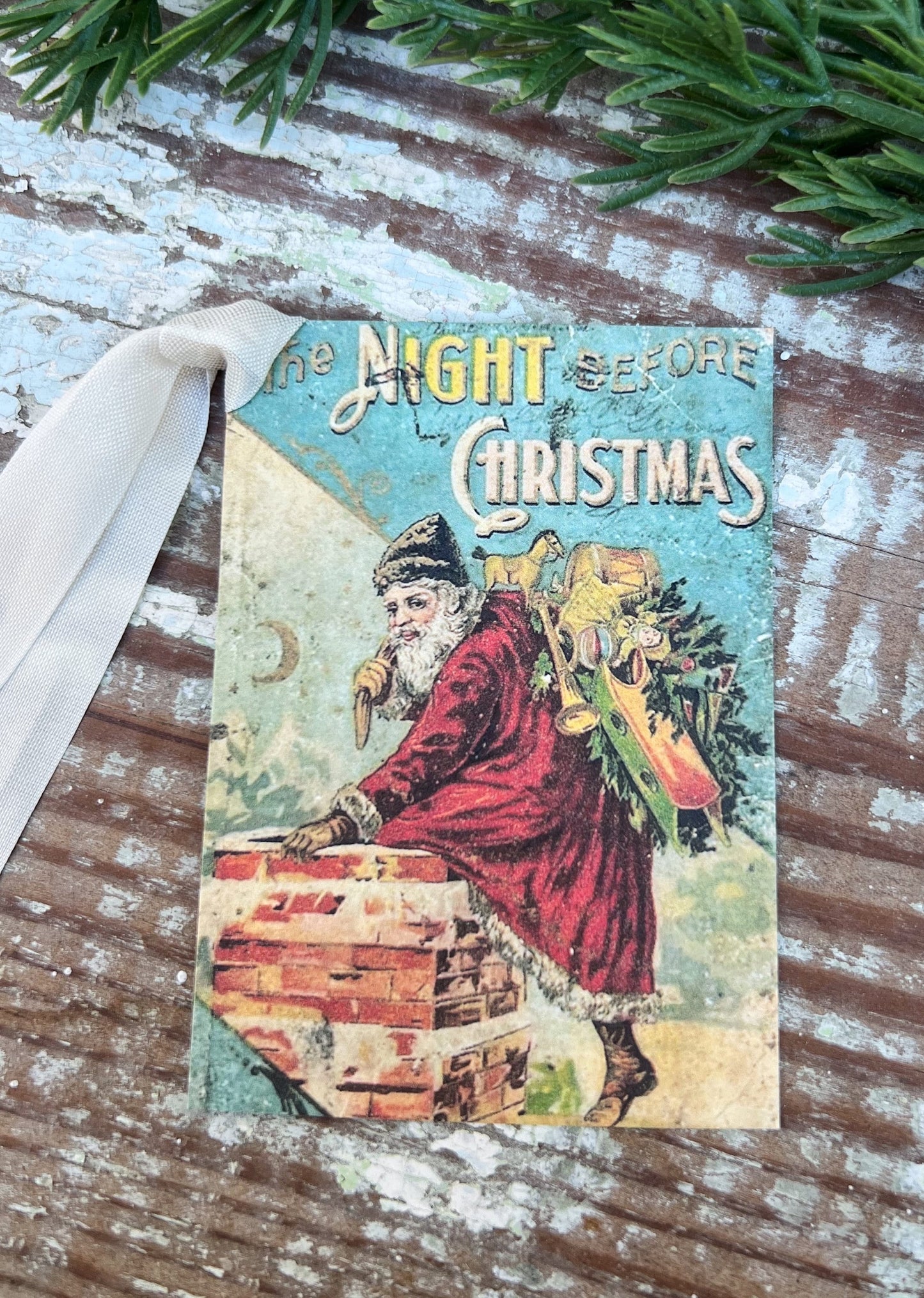 Christmas Vintage Gift Tags SANTA A Night Before Christmas Farmhouse Christmas Decor Card French Shabby Gift Wrap