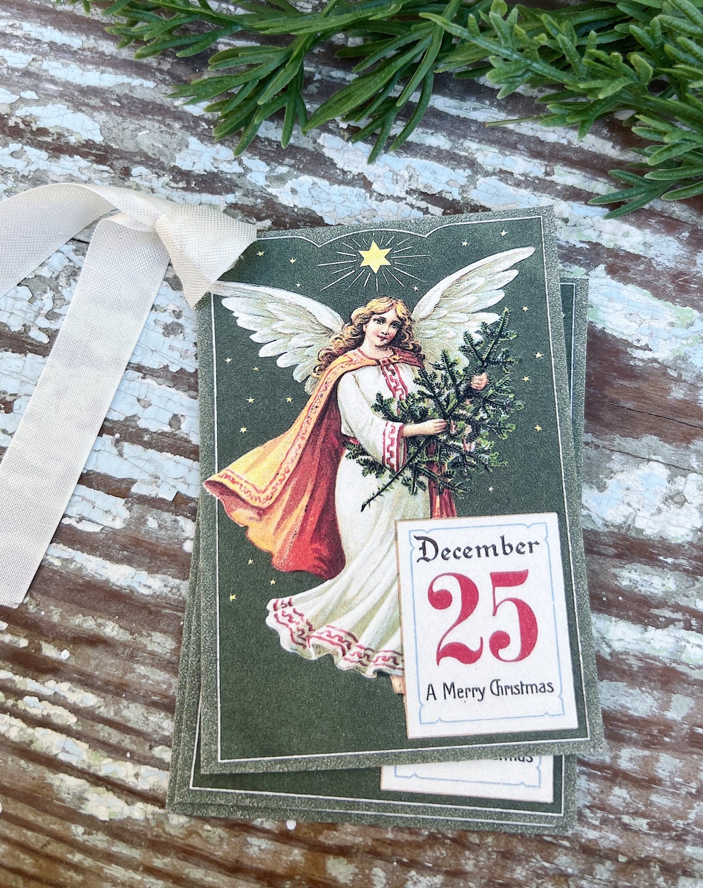 Christmas Vintage Gift Tags ANGEL DECEMBER 25th Farmhouse Christmas Decor Card French Shabby Gift Wrap