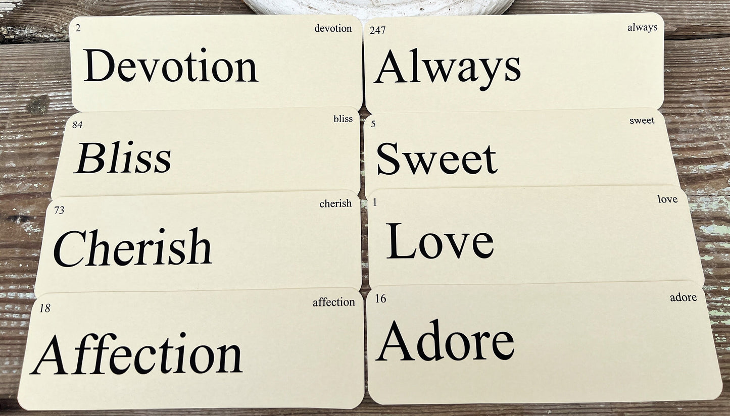 LOVE Flash Cards LARGE Vintage Inspired Word Flashcard SET Of 8 Farmhouse Decor Valentine Cherish Love