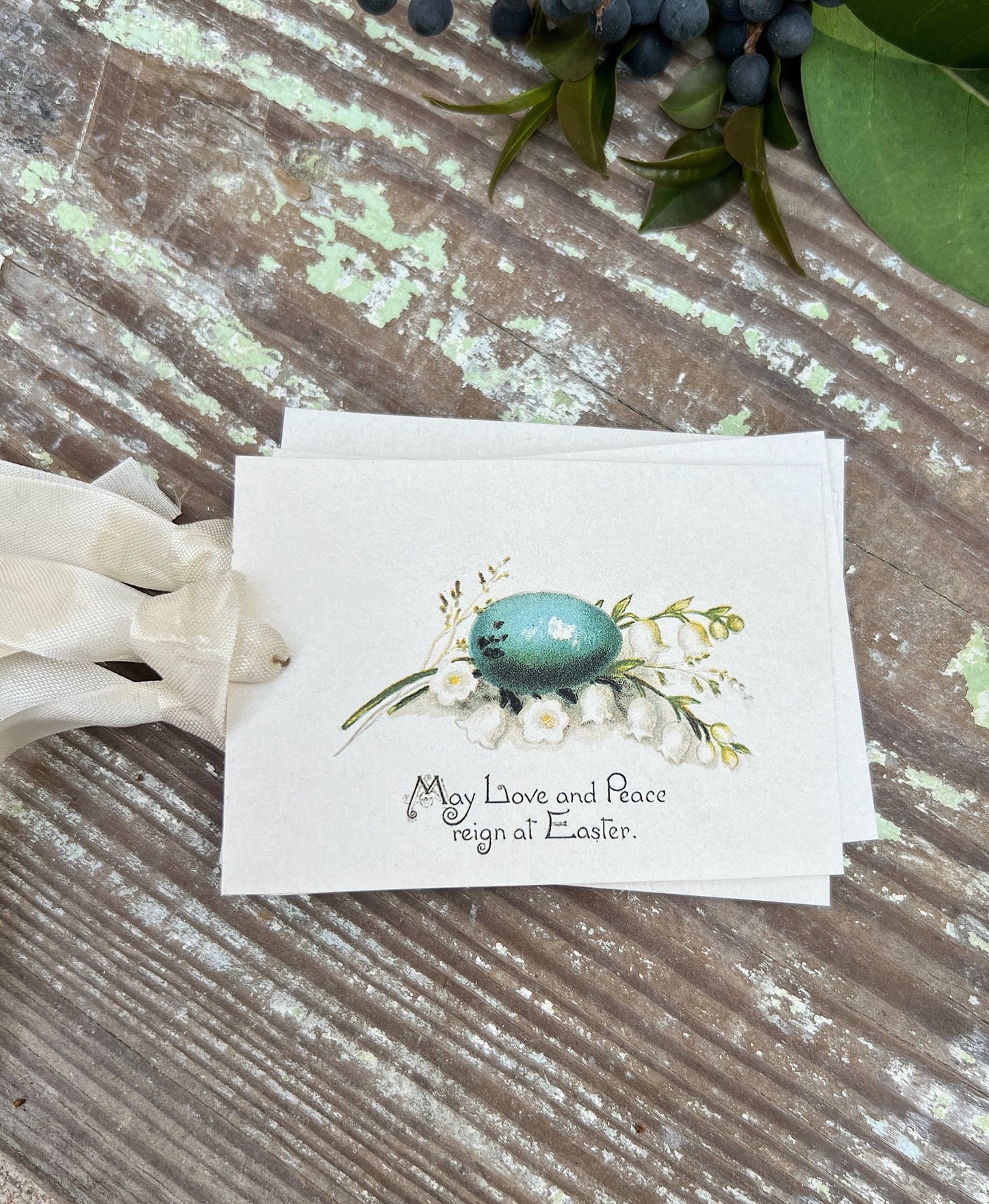 Vintage Easter Egg Gift Tags Flowers Love Peace French Farmhouse Decor Card Shabby Set of 8 Blue Speckled