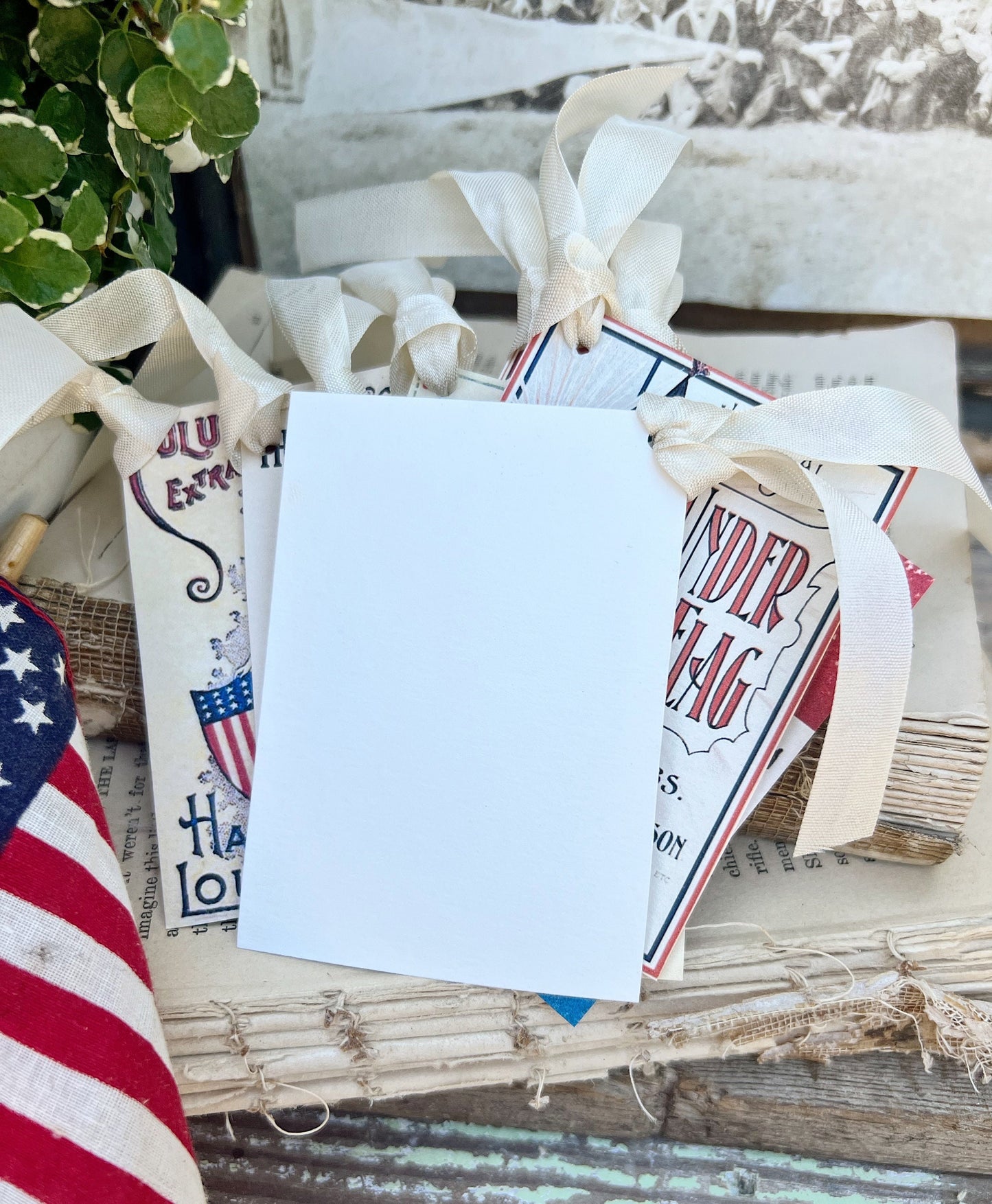 PATRIOTIC SHEET MUSIC Book Cover Vintage Gift Tags Americana Farmhouse Decor Card Set of 8 usa Flag Fourth July