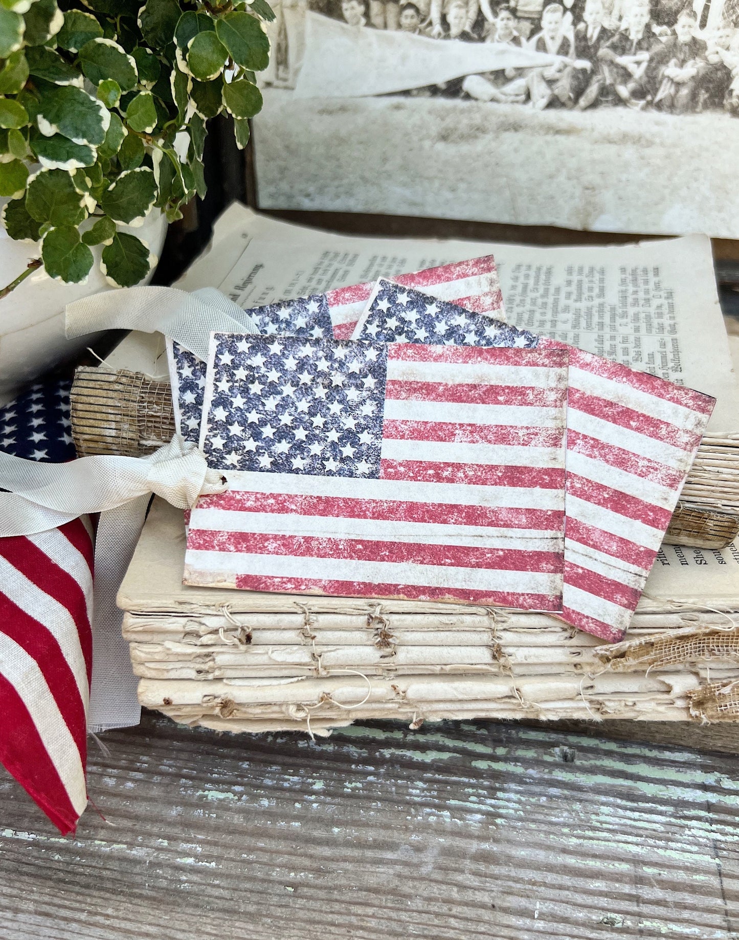USA FLAG PATRIOTIC Vintage Gift Tags Americana Farmhouse Decor Card Set of 8 Fourth July