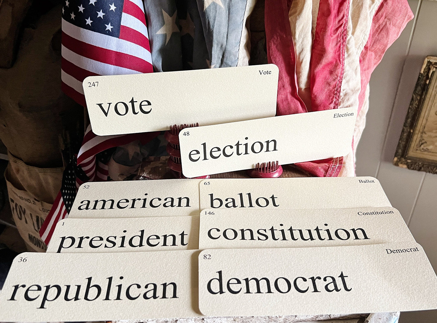 VOTE ELECTION Flash Cards LARGE Vintage Inspired Word Flashcard Set Of 8 American Farmhouse