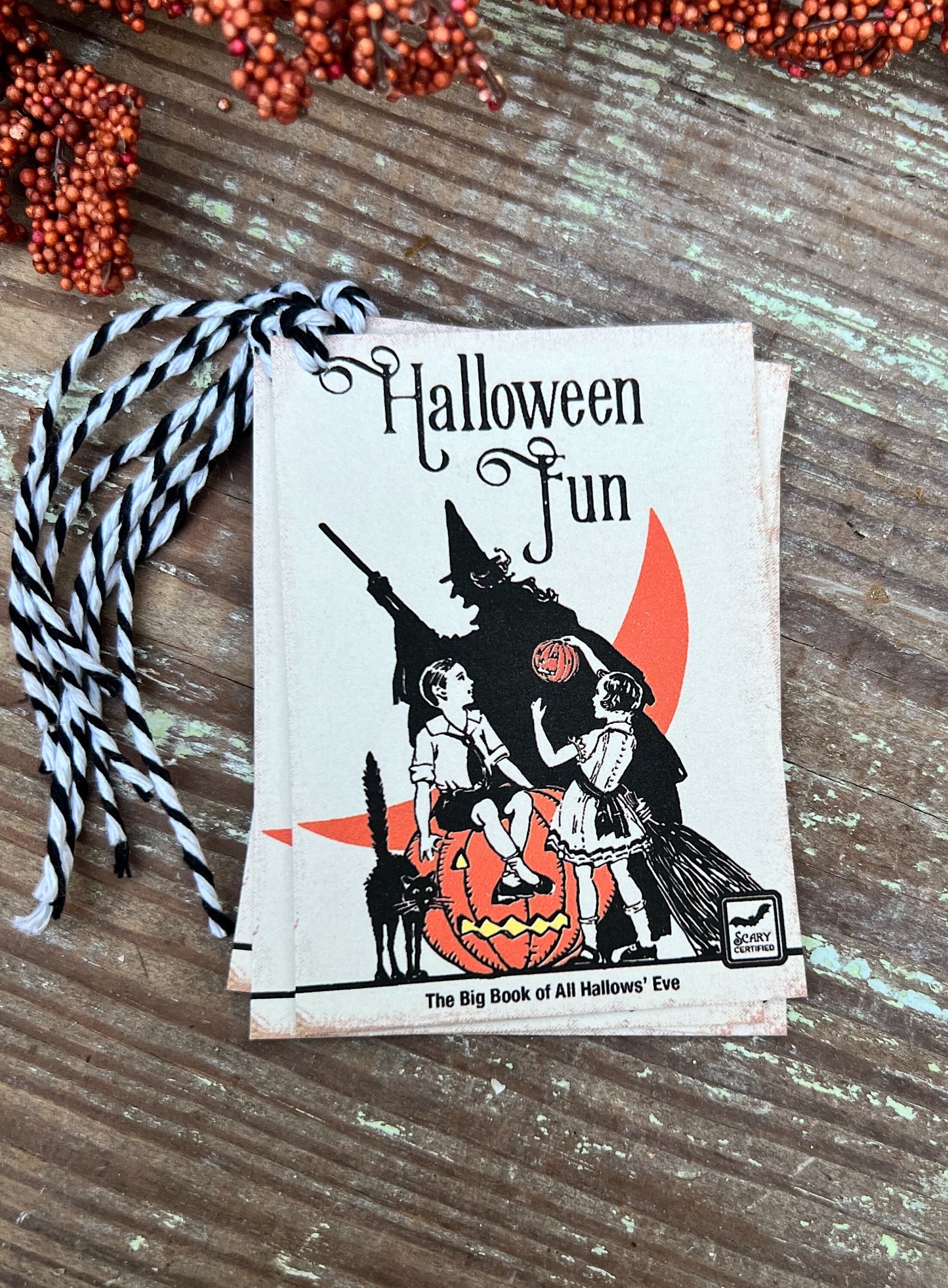 HALLOWEEN FUN WITCH Retro Gift Tags Vintage Orange Farmhouse Decor Grungy Party Favor Vintage Halloween Card