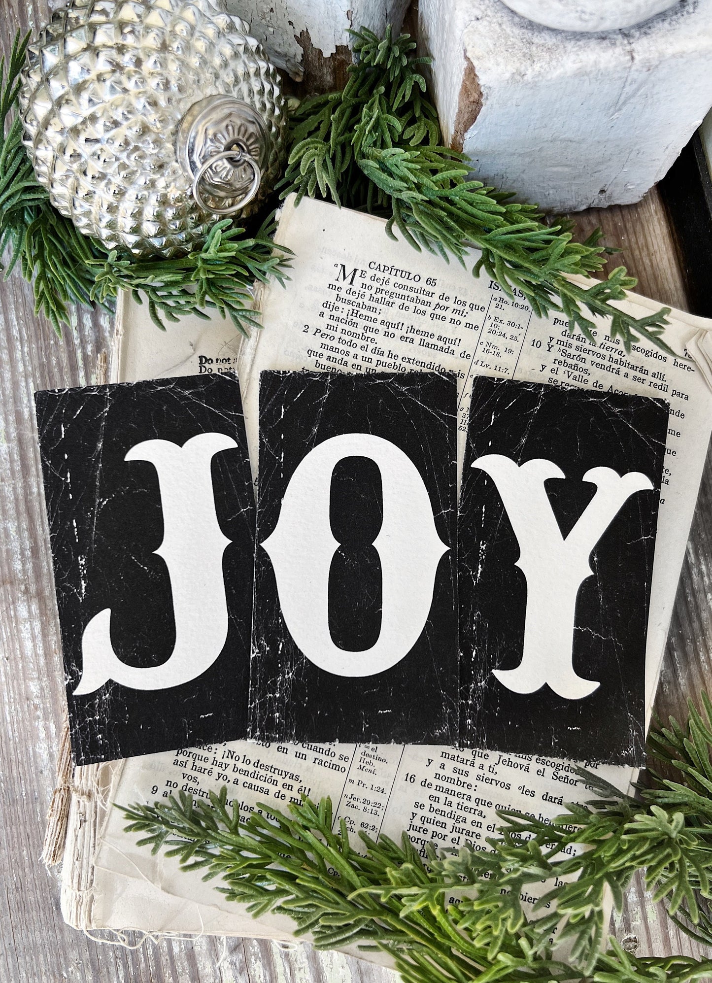 CHRISTMAS BLACK Letter Card Sign JOY Set Farmhouse Decor Cardstock Vintage Style Church Gothic