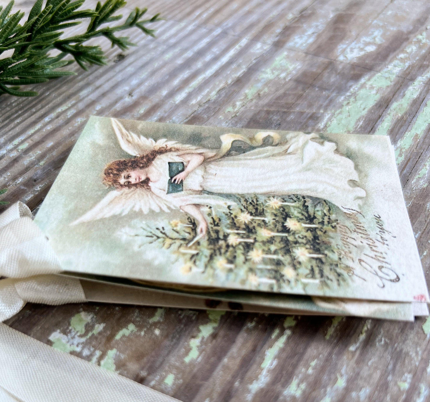 ANGEL Candle Tree Happy Christmas Gift Tags Vintage Farmhouse Decor Card French Shabby Gift Wrap Christmas Tree Ornament