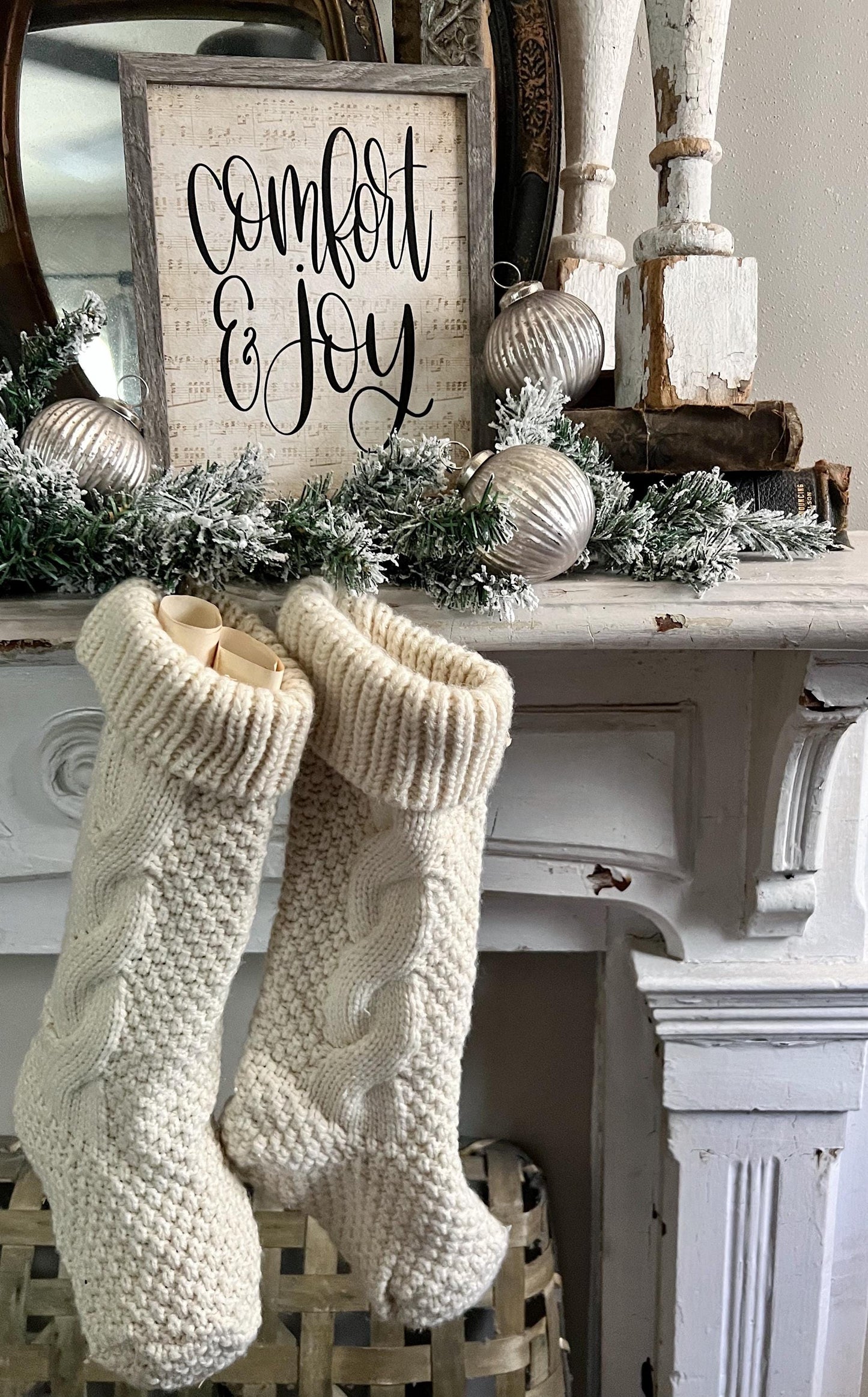 Comfort And Joy Wood Sign FRAMED Vintage Christmas Farmhouse Wall Art Print Sheet Music Book Page