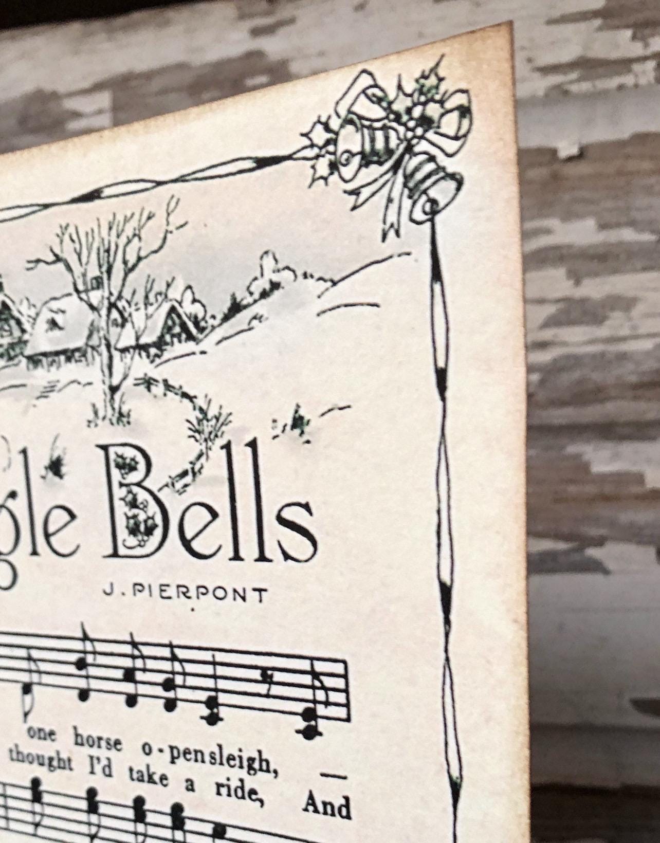 JINGLE BELLS Sign Wood Vintage Sheet Music Carol Christmas Decor Poster Farmhouse Decor Book Page Wall Art