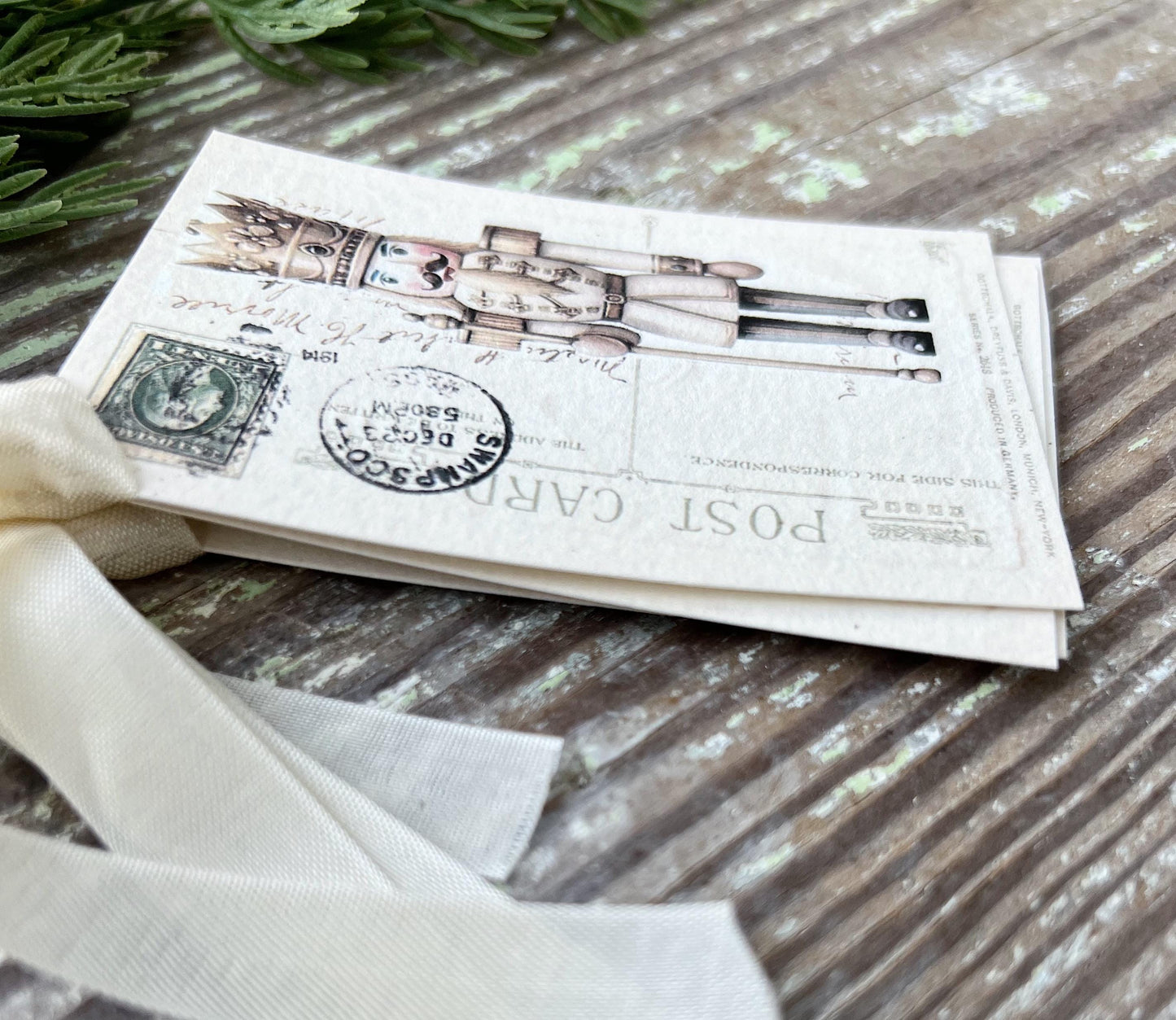 NUTCRACKER POST CARD Green Christmas Vintage Gift Tags Farmhouse Christmas Decor Card French Shabby Gift Wrap