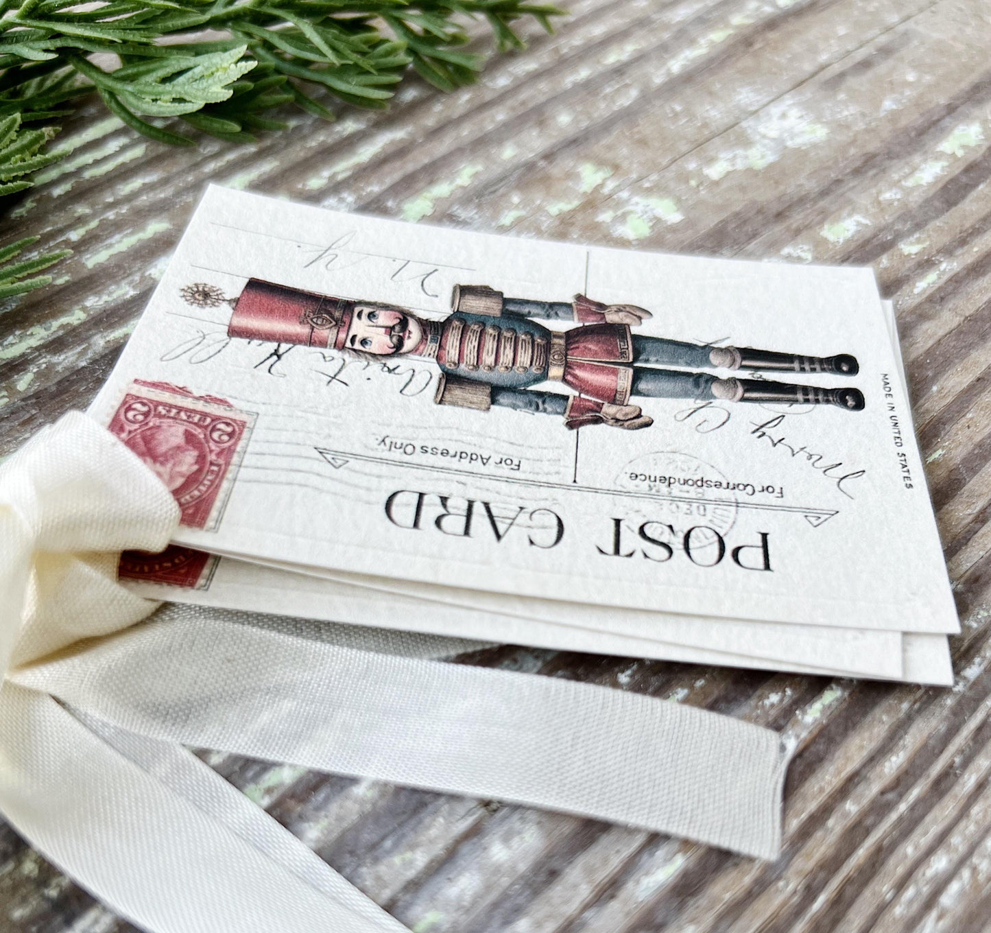 NUTCRACKER POST CARD Red Christmas Vintage Gift Tags Farmhouse Christmas Decor Card French Shabby Gift Wrap