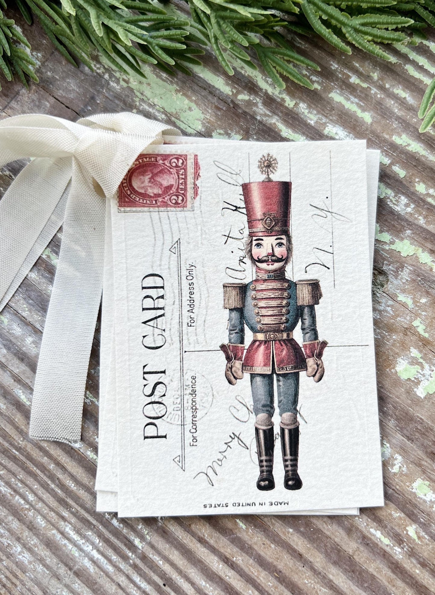 NUTCRACKER POST CARD Red Christmas Vintage Gift Tags Farmhouse Christmas Decor Card French Shabby Gift Wrap