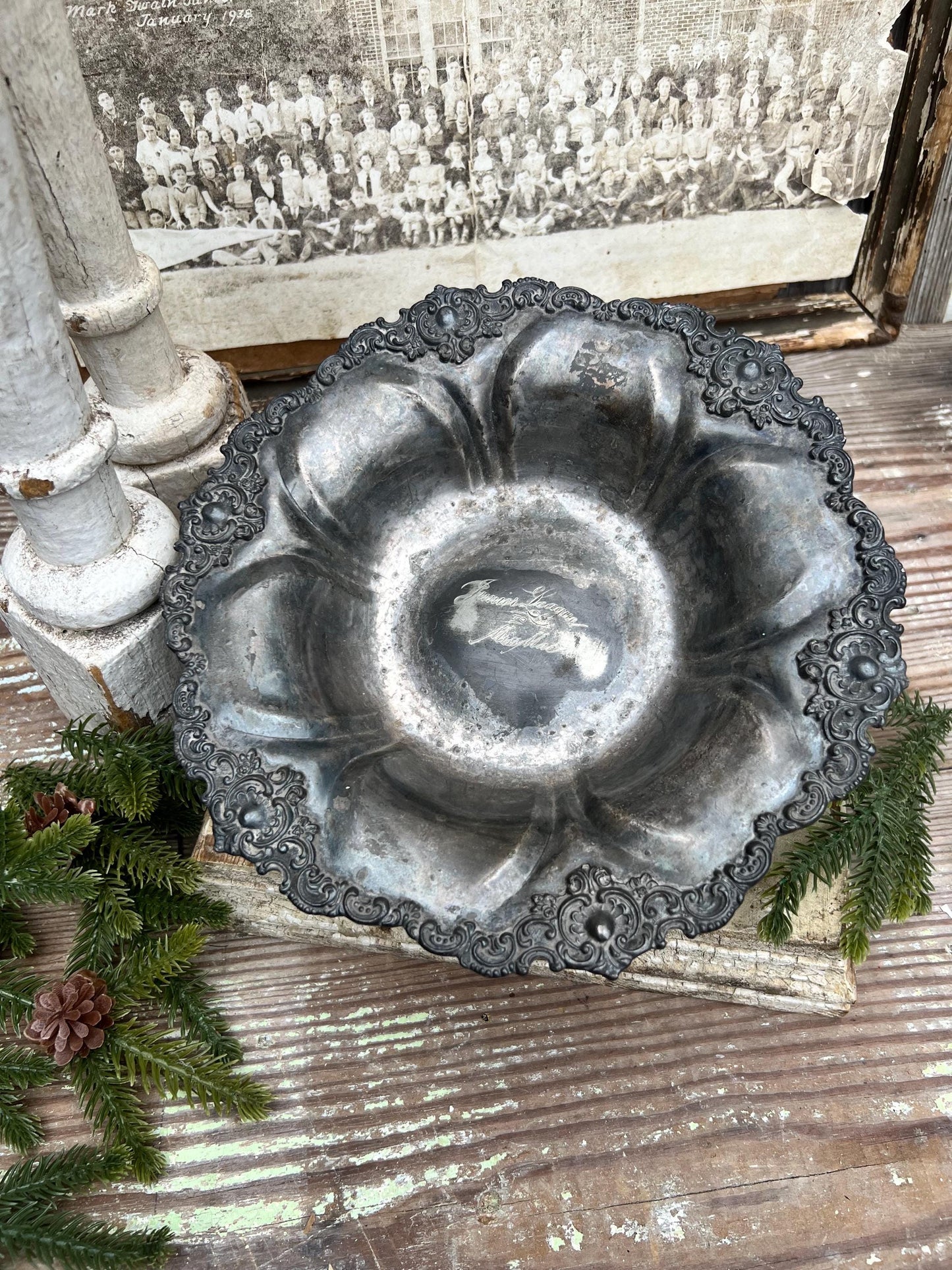 Antique Quadruple Plate Silver Serving Compote Bowl Tray French Farmhouse Decor TROPHY