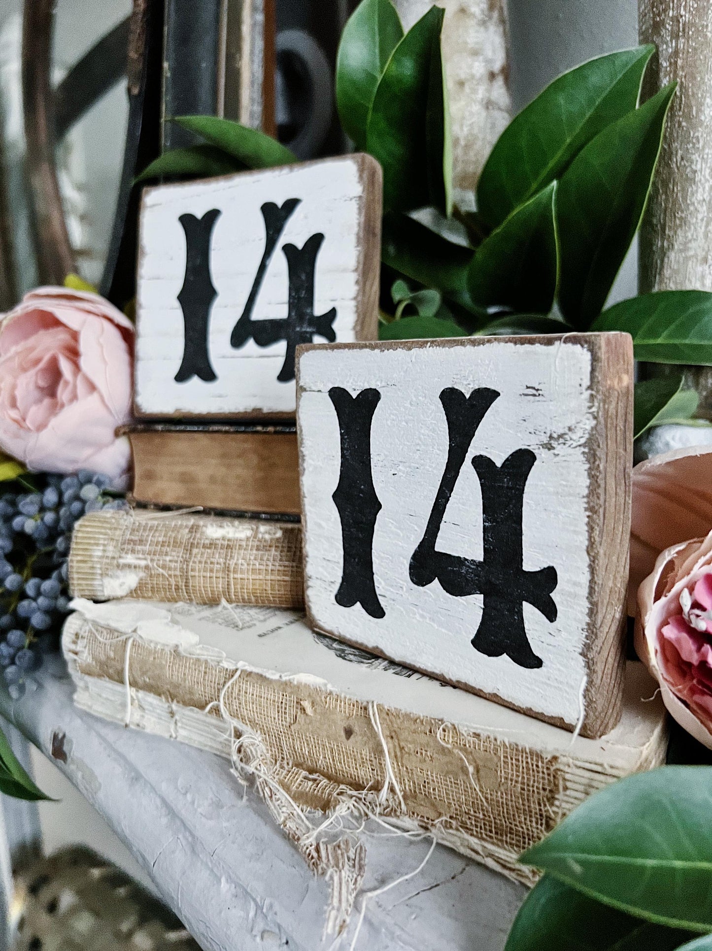 VALENTINE 14 Sign Tile Vintage Salvage Barn Wood Reclaimed White Chippy Paint Farmhouse Decor Architectural House Number FEBRUARY French