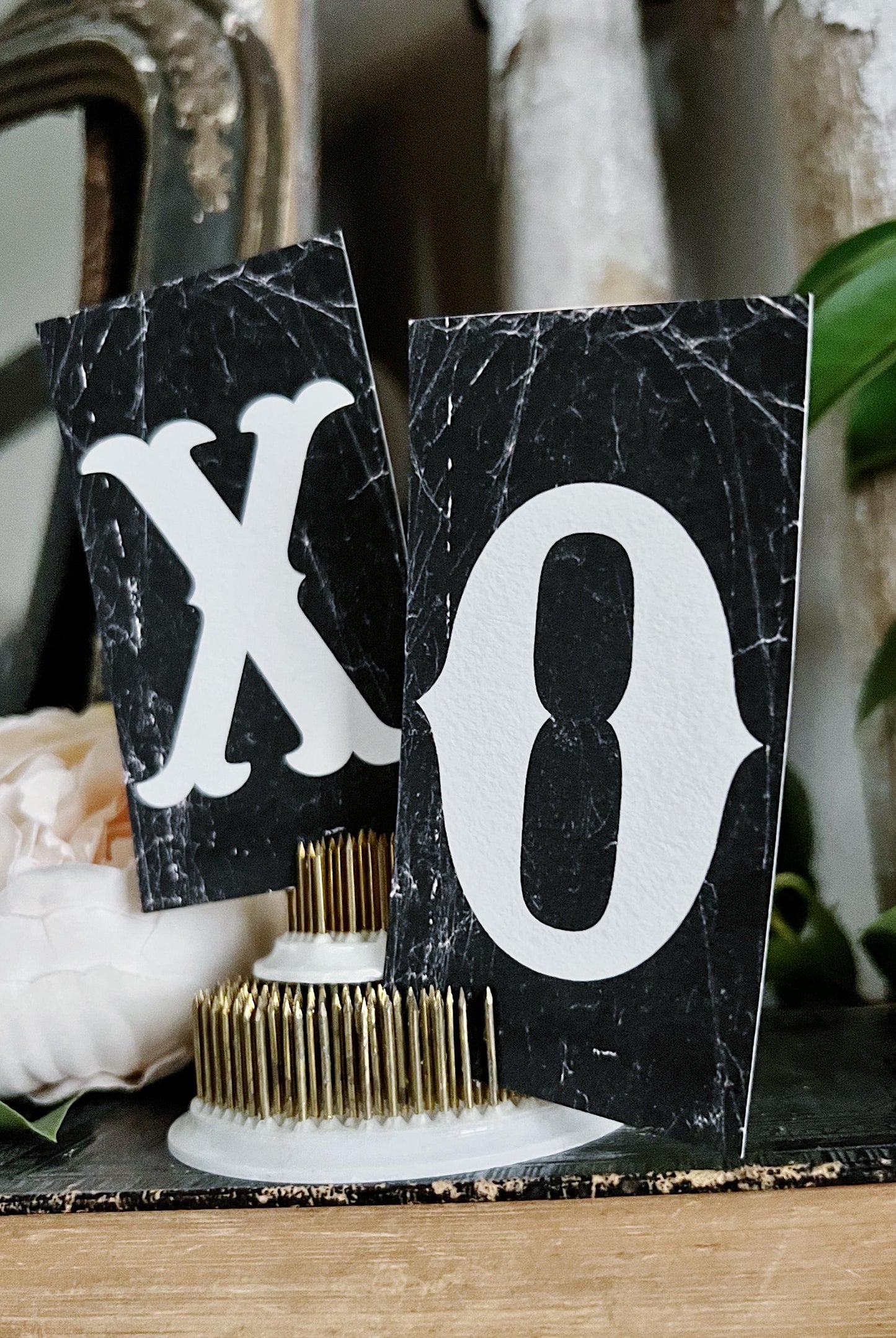VALENTINE XO Letter Cards BLACK Card Sign Set Farmhouse Decor Cardstock Vintage Style Church Gothic