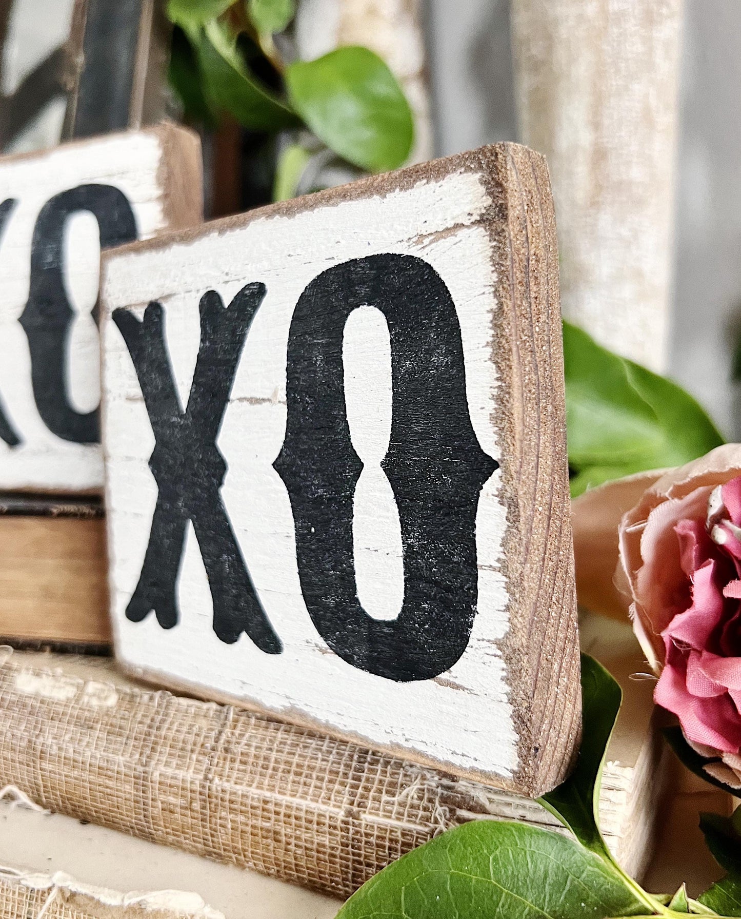 VALENTINE XO Sign Tile Vintage Salvage Barn Wood Reclaimed White Chippy Paint Farmhouse Decor Architectural House Number FEBRUARY French