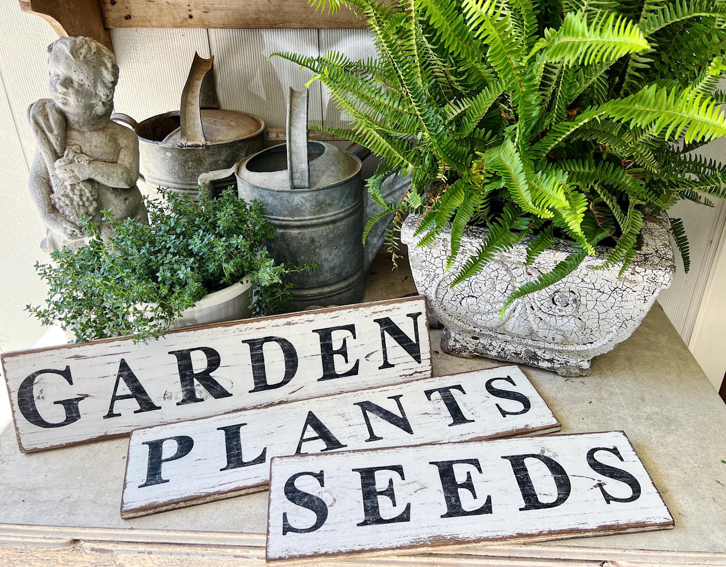 Handmade 'PLANTS' Sign, Salvaged Barn Wood, Chippy White Paint