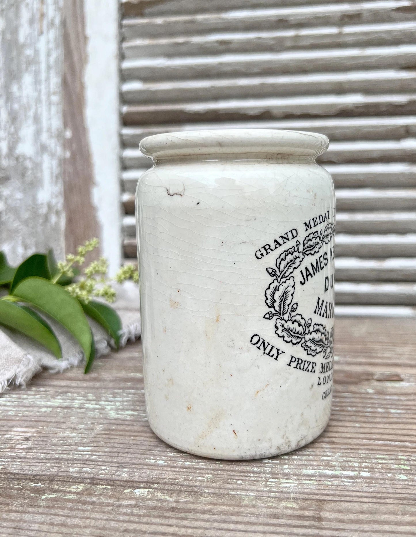 Antique Marmalade IRONSTONE Jar DUNDEE James Keiller Crock Rolled Rim 1 Pound 1862 MALING