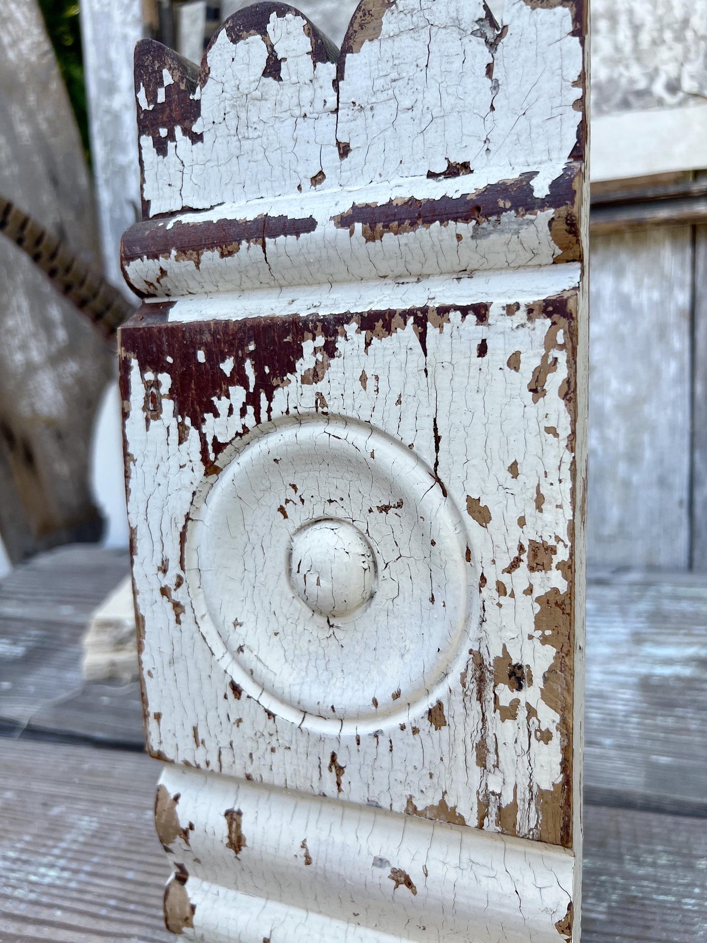 Antique EASTLAKE Plith CHIPPY WHITE Salvaged Pediment Architectural Wood Accent Trim Detail Reclaimed Farmhouse Rustic Decor