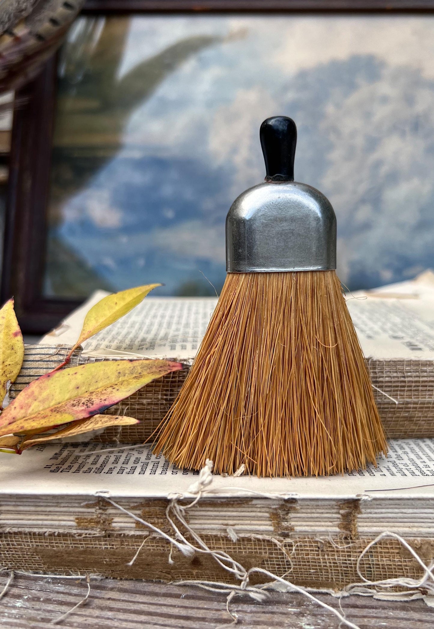 Antique Silver Whisk Crumb Broom Hand Straw Brush Farmhouse Decor Vintage Broom