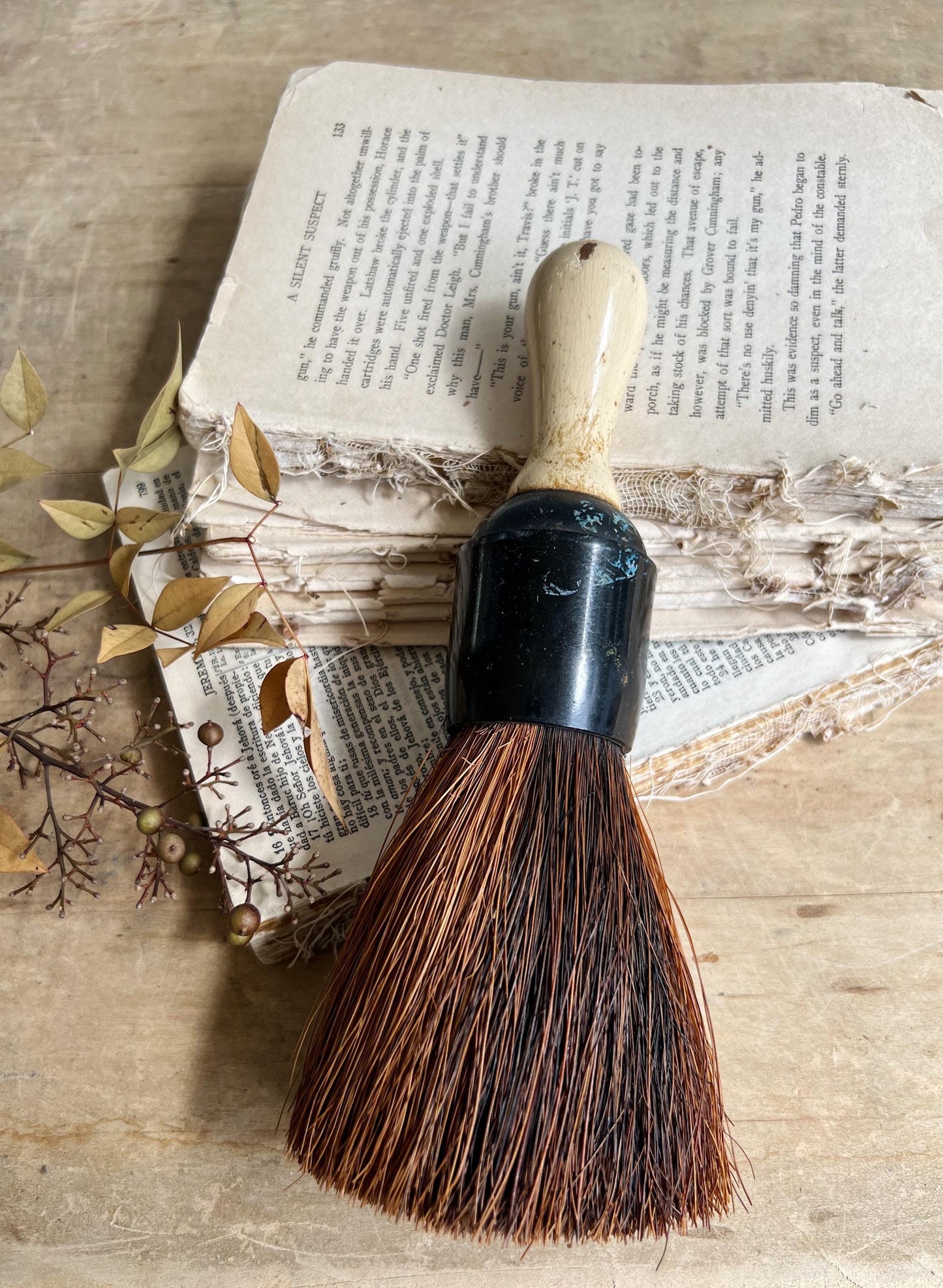 Vintage Whisk Broom Black Chippy Wood Handle Straw Brush Primitive Farmhouse Decor