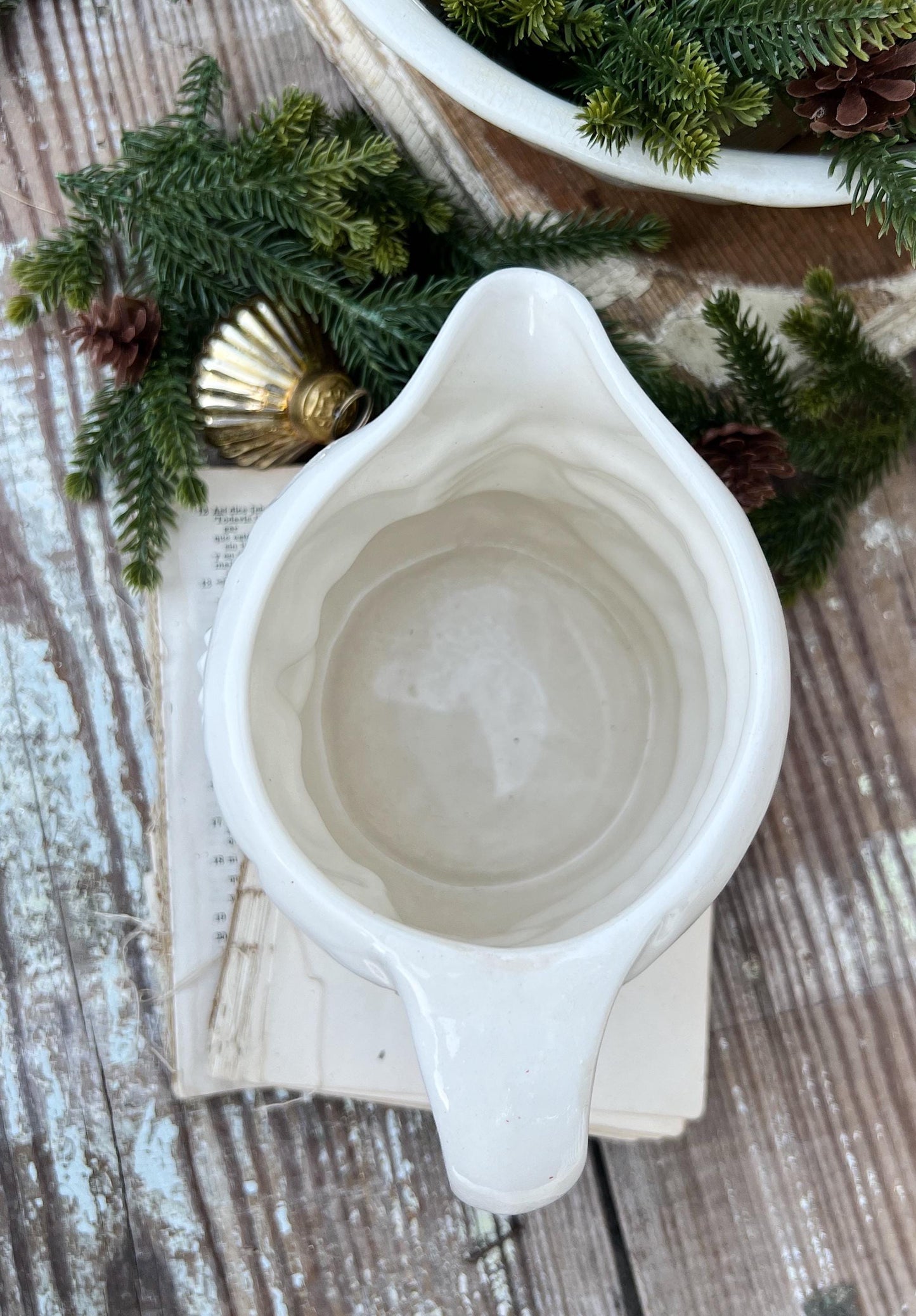Vintage Ironstone Santa Claus PITCHER Tilso Japan White Christmas Decor Painted
