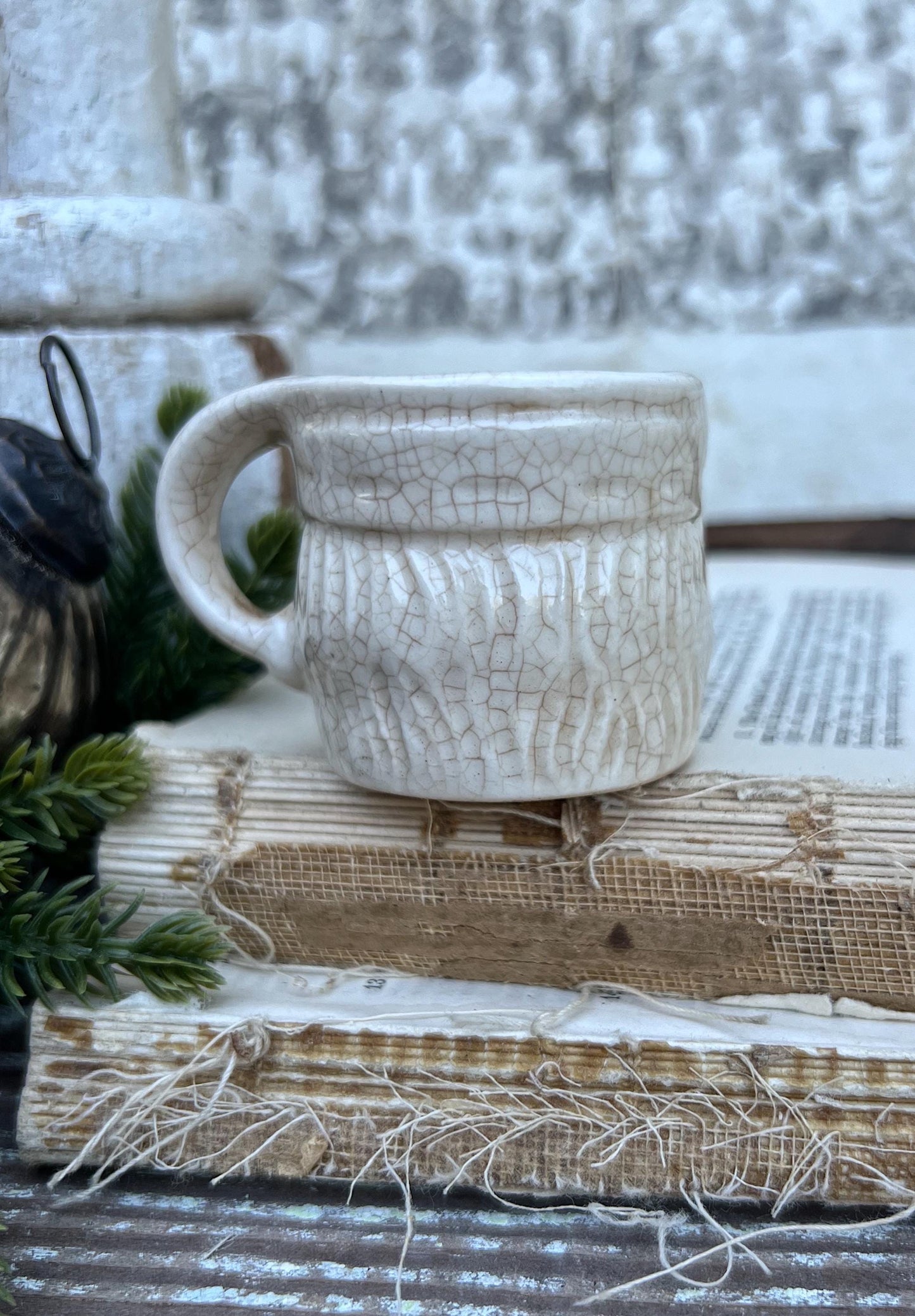 Vintage Ironstone Santa Claus Cup Mini Mug Santa Crazed Stained WHITE Farmhouse Christmas Decor JAPAN